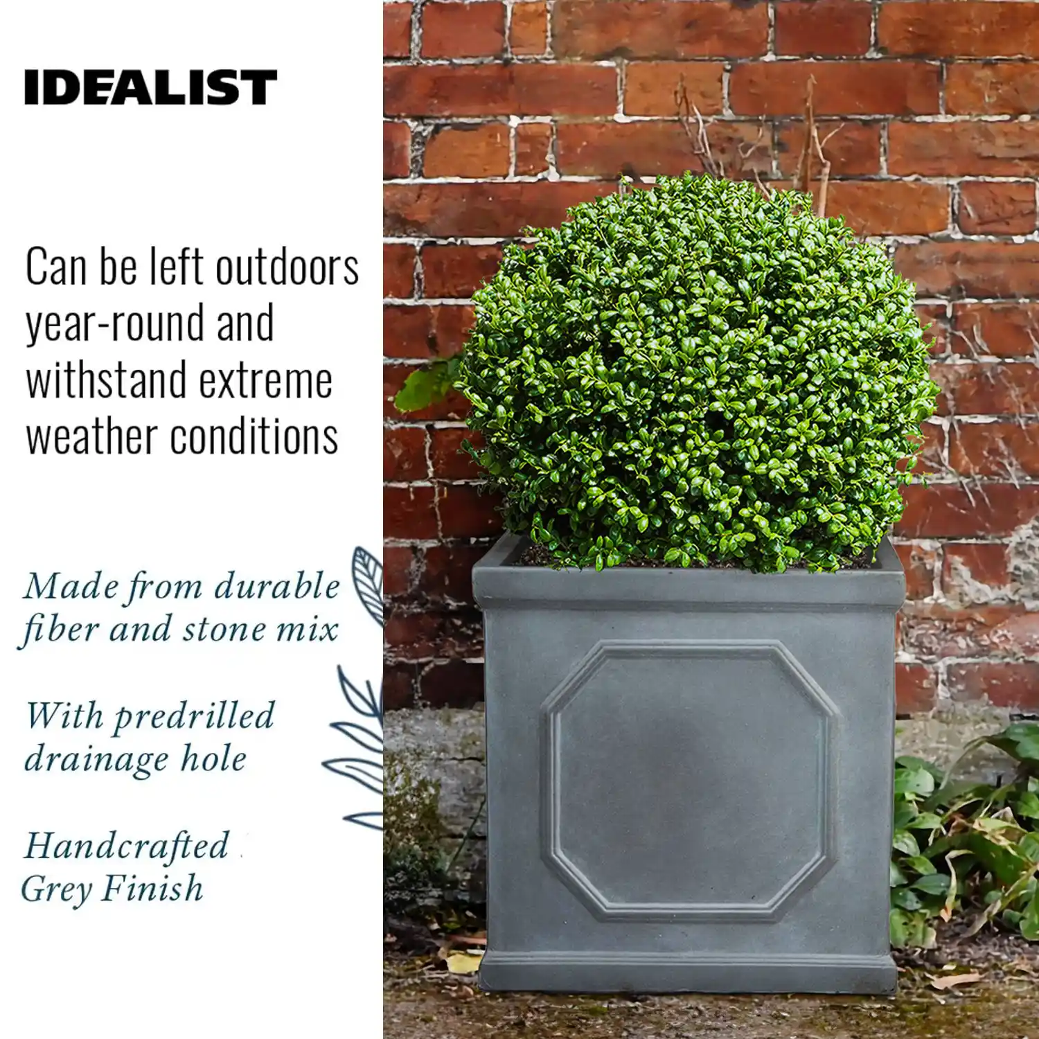 IDEALIST Lite Faux Lead Chelsea Box Square Light Concrete Planter