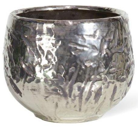 Luxury Ancient Chrome Round Polystone Indoor Planter