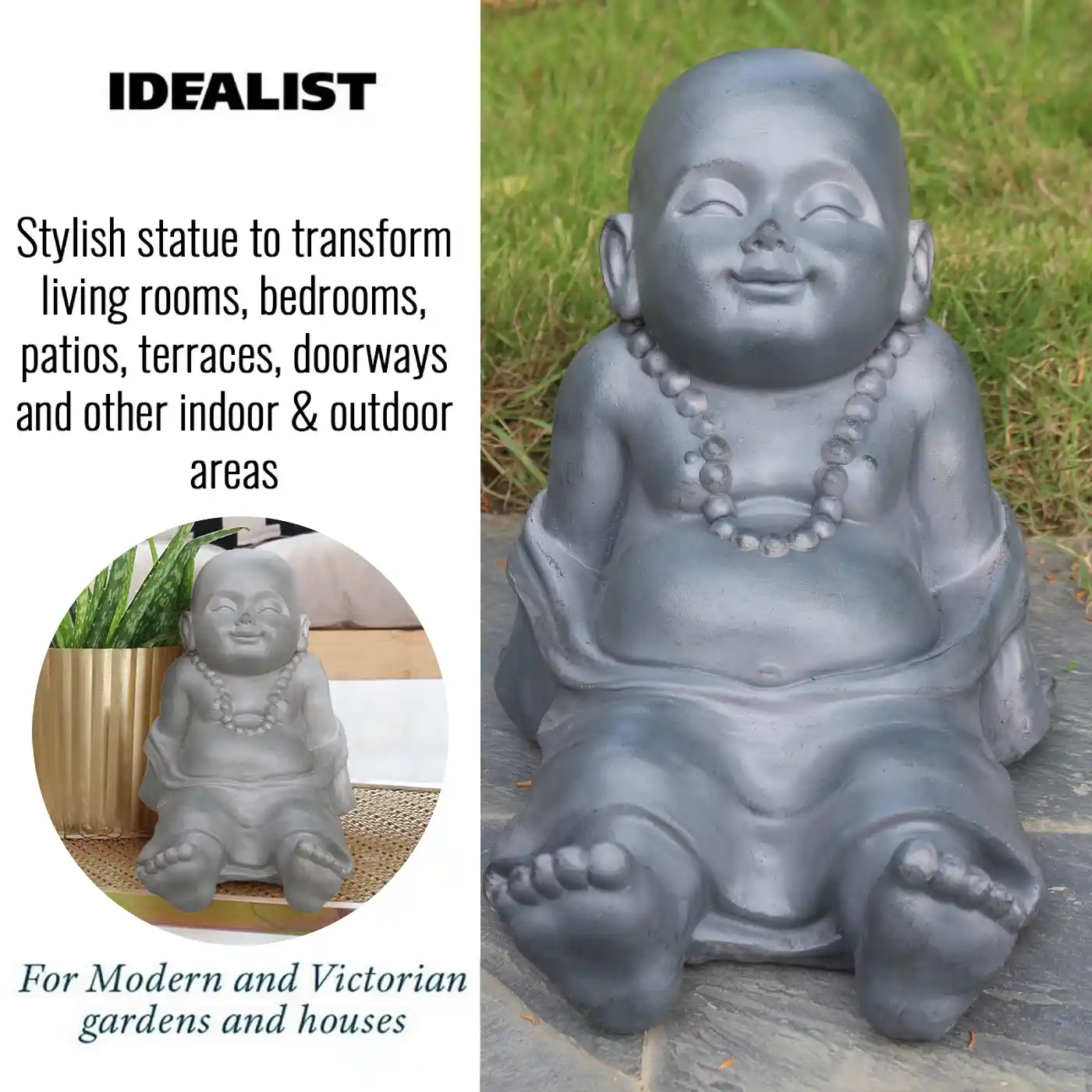 IDEALIST Lite Resting Baby Monk Grey Indoor and Outdoor Statue L31 W22.5 H26 cm