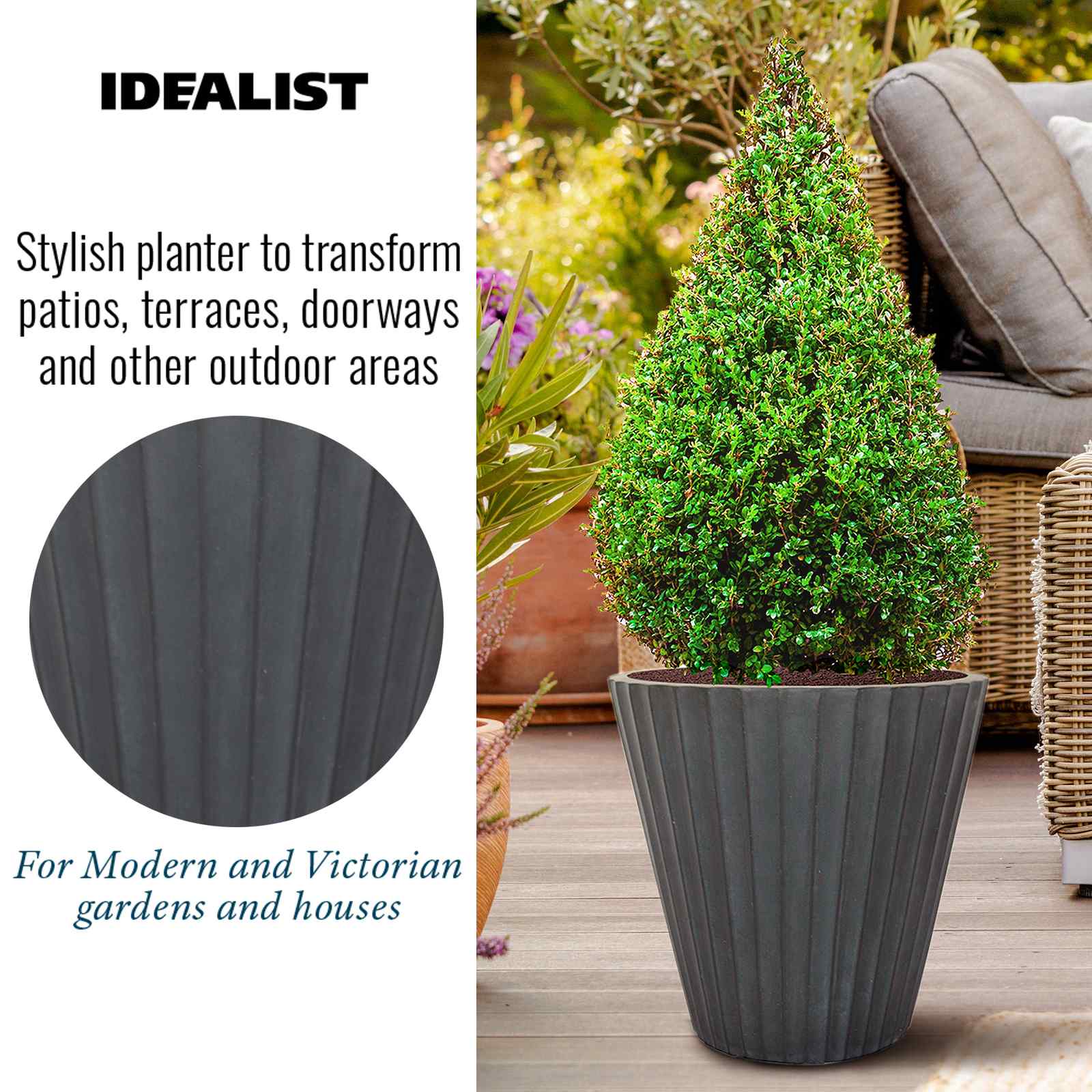 IDEALIST Lite Vintage Ribbed Round Vase Outdoor Planter