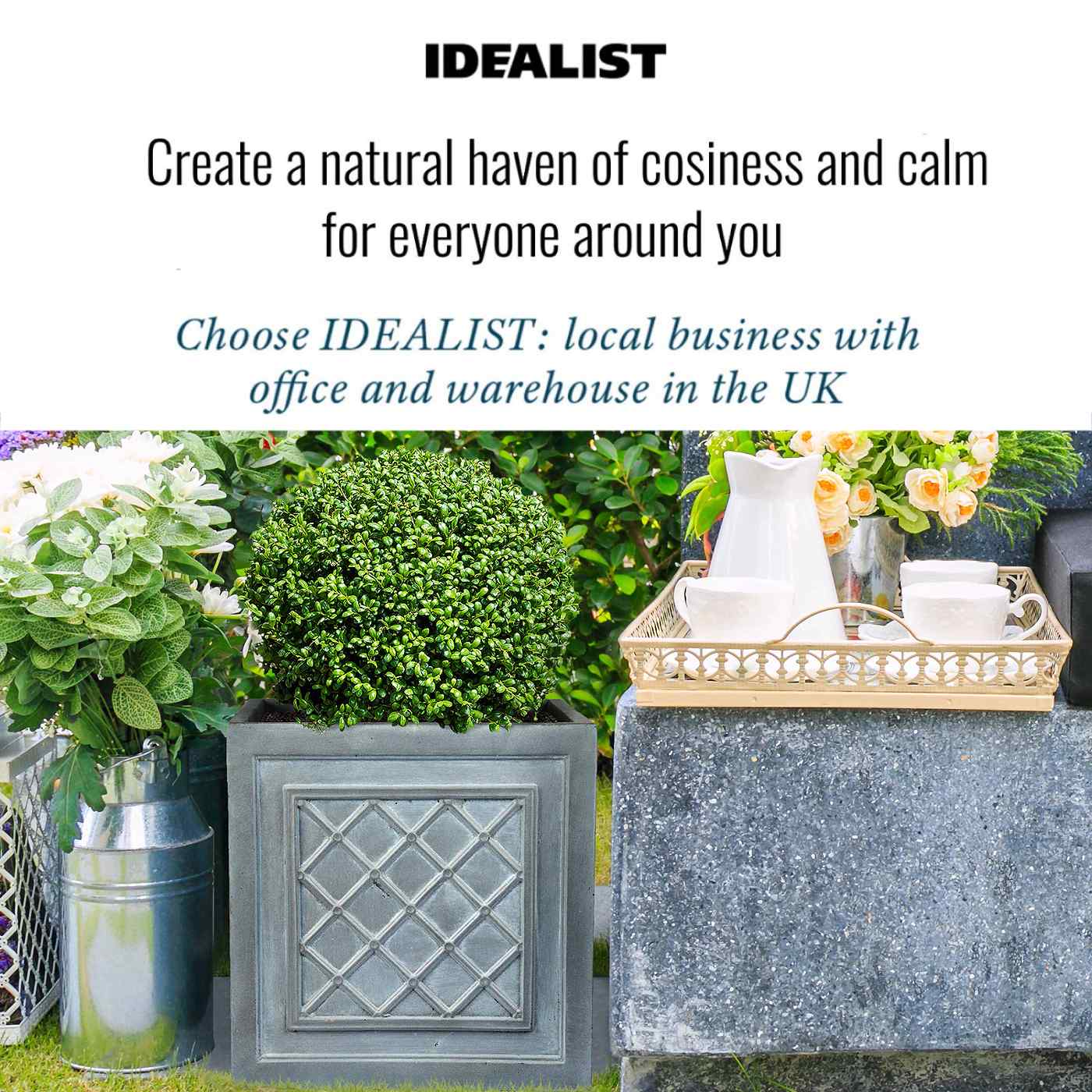 IDEALIST Lite Faux Lead Lattice Planter Light Concrete Square Box