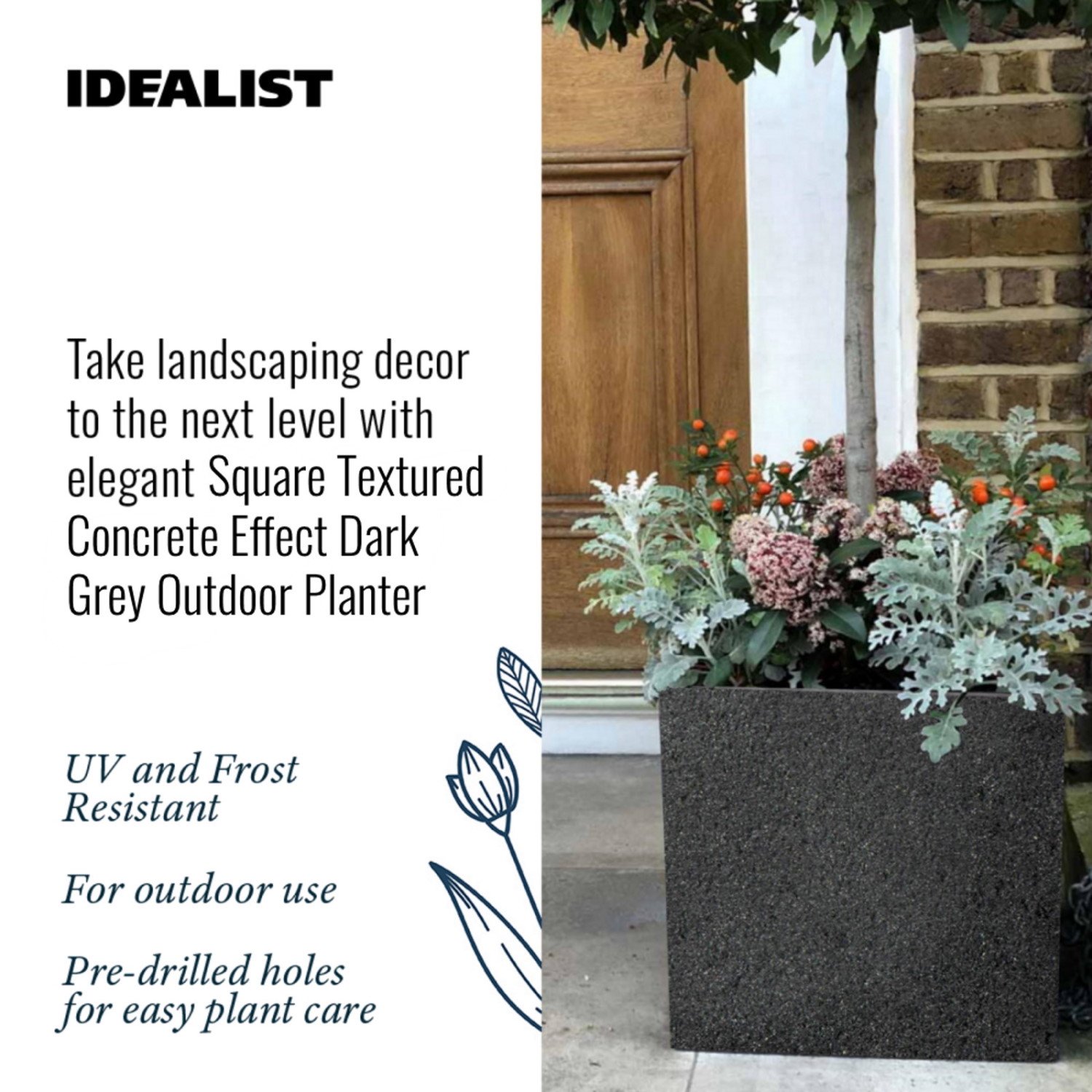 IDEALIST Lite Square Textured Concrete Effect Outdoor Planter
