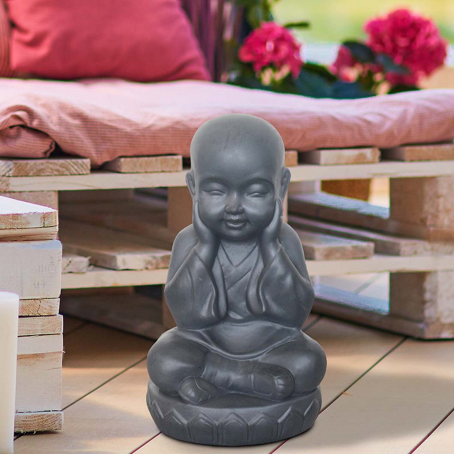IDEALIST Lite Sitting Baby Monk Grey Indoor and Outdoor Statue L20 W17 H35 cm