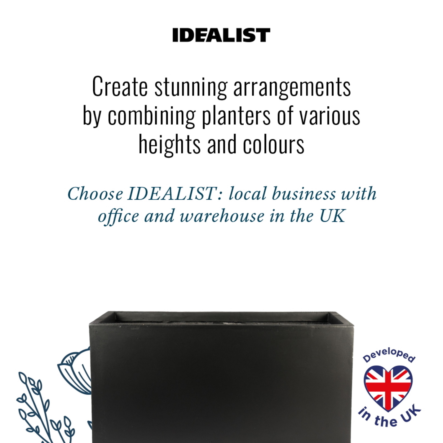 IDEALIST Lite Contemporary Light Concrete Trough Planter Set