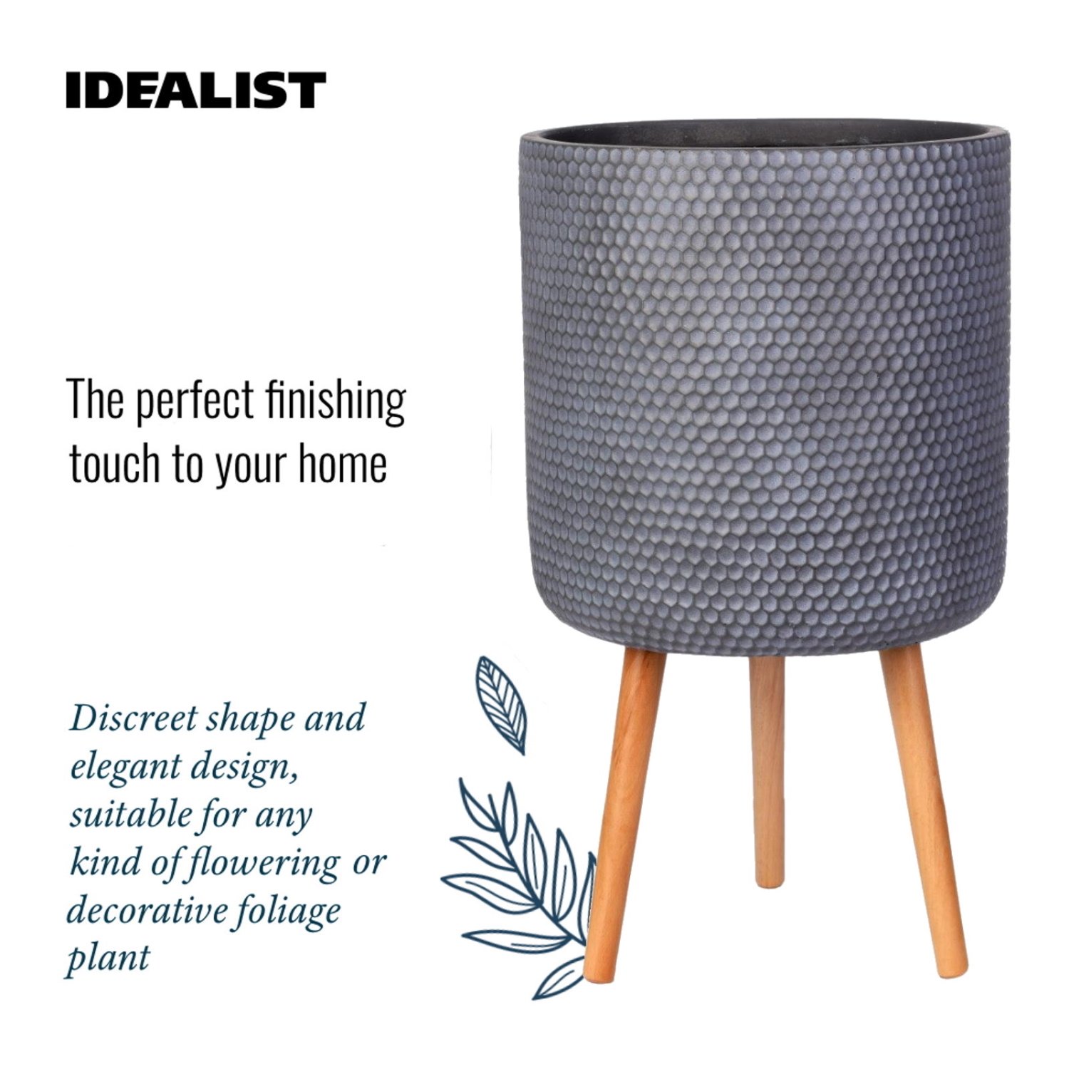 IDEALIST Lite Honeycomb Style Cylinder Planter on Legs, Round Pot Plant Stand Indoor