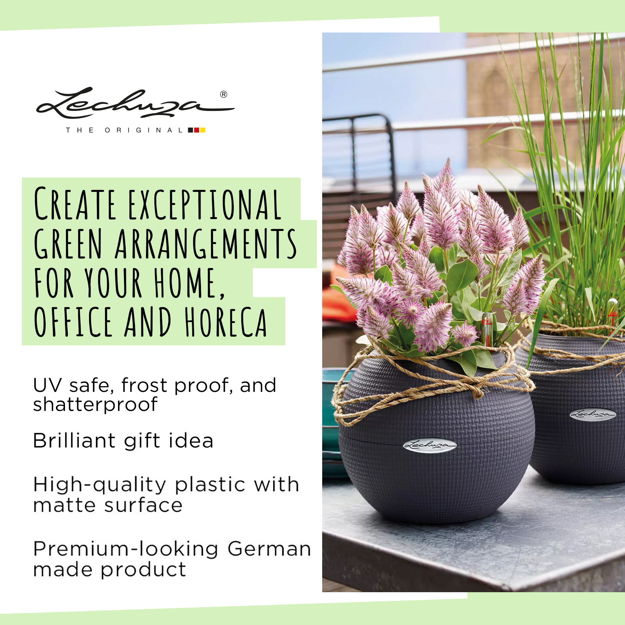LECHUZA PURO Color Round Poly Resin Self-watering Planter