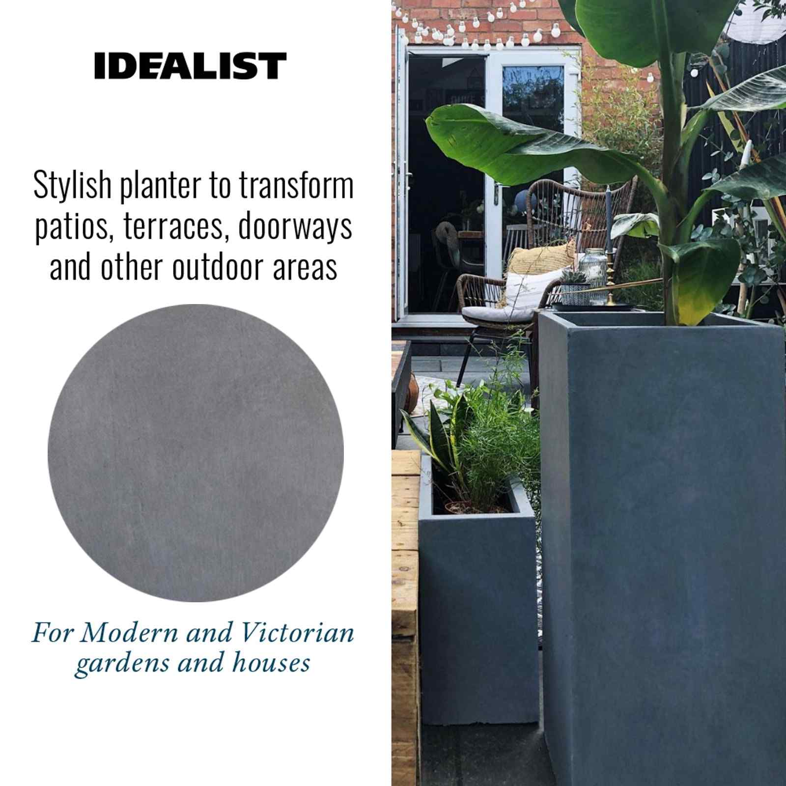 IDEALIST Lite Tall Square Contemporary Light Concrete Planter Set
