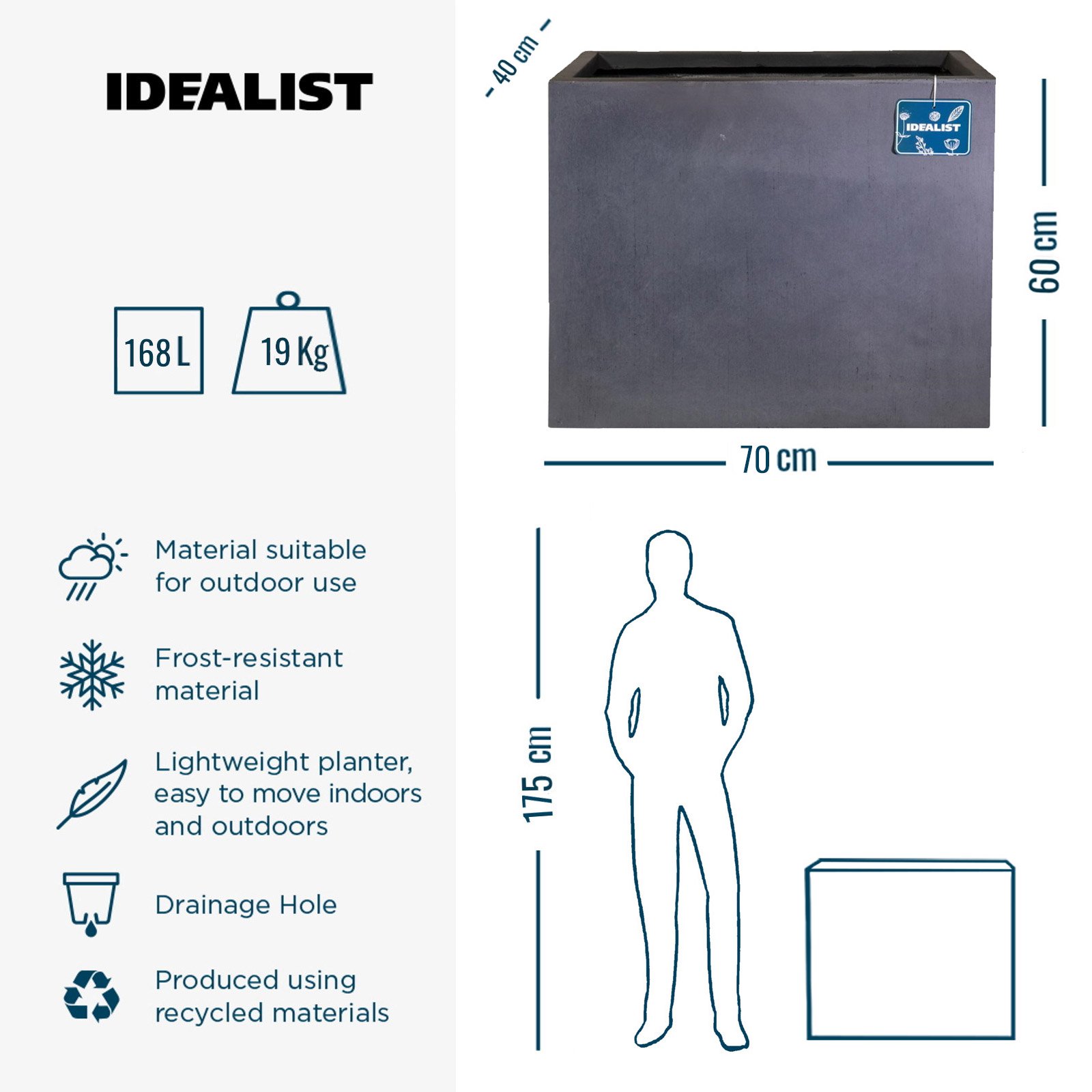 IDEALIST Lite Contemporary Light Concrete Trough Planter