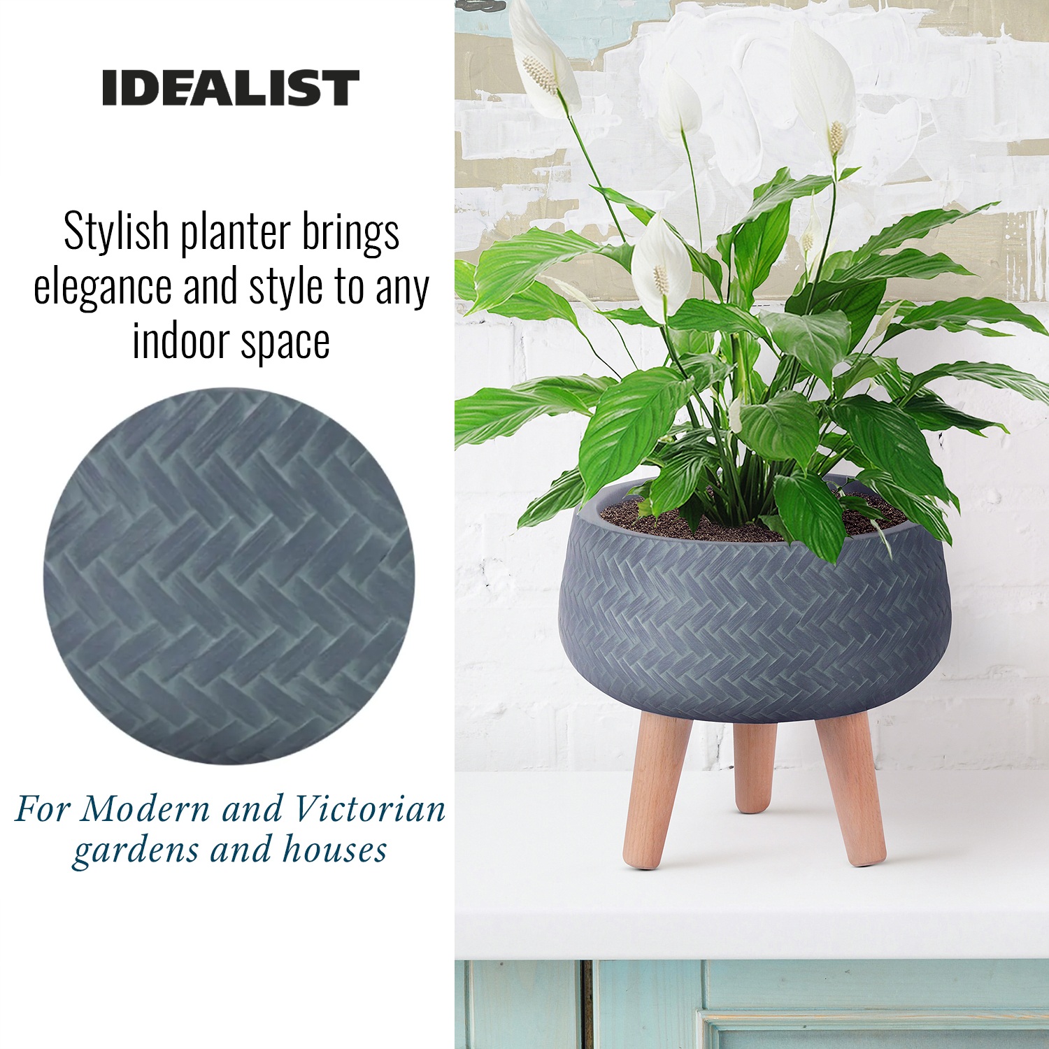 IDEALIST Lite Plaited Style Bowl Planter on Legs, Round Pot Plant Stand Indoor IDEALIST Lite Plaited Style Bowl Planter on Legs, Round Pot Plant Stand Indoor