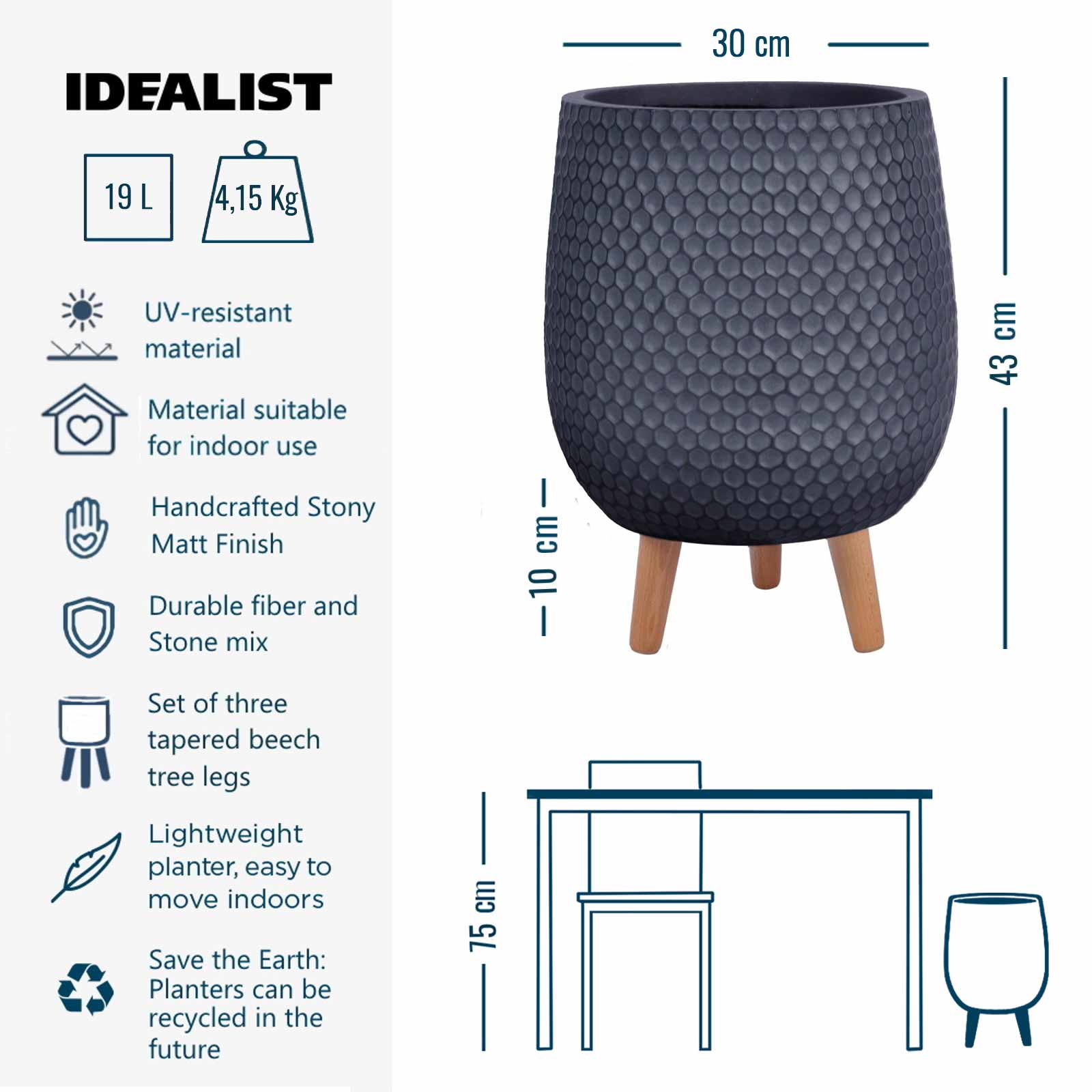 IDEALIST Lite Honeycomb Style Egg Planter on Legs, Round Pot Plant Stand Indoor