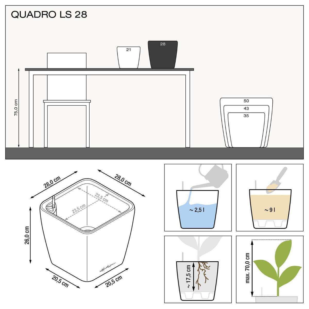 LECHUZA Quadro LS Square Poly Resin Self-watering Planter Set