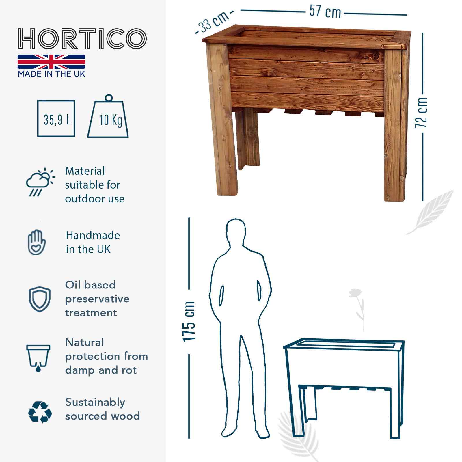 Rustic Scandinavian Redwood Raised Bed Outdoor Planter on Legs Made in UK by HORTICO