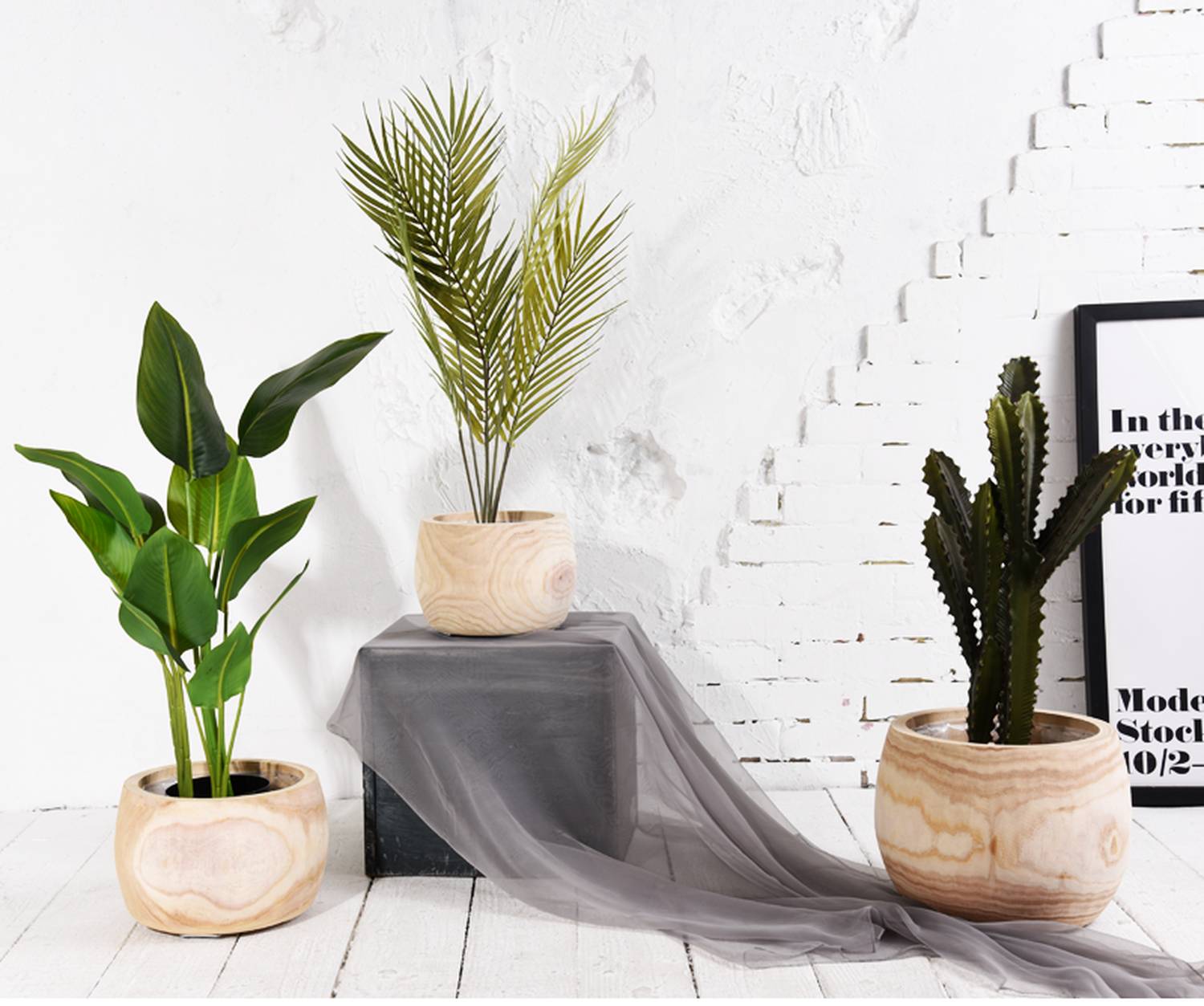 HORTICO ECO Wooden House Planter Round Indoor Plant Pot for House Plants with Waterproof Liner