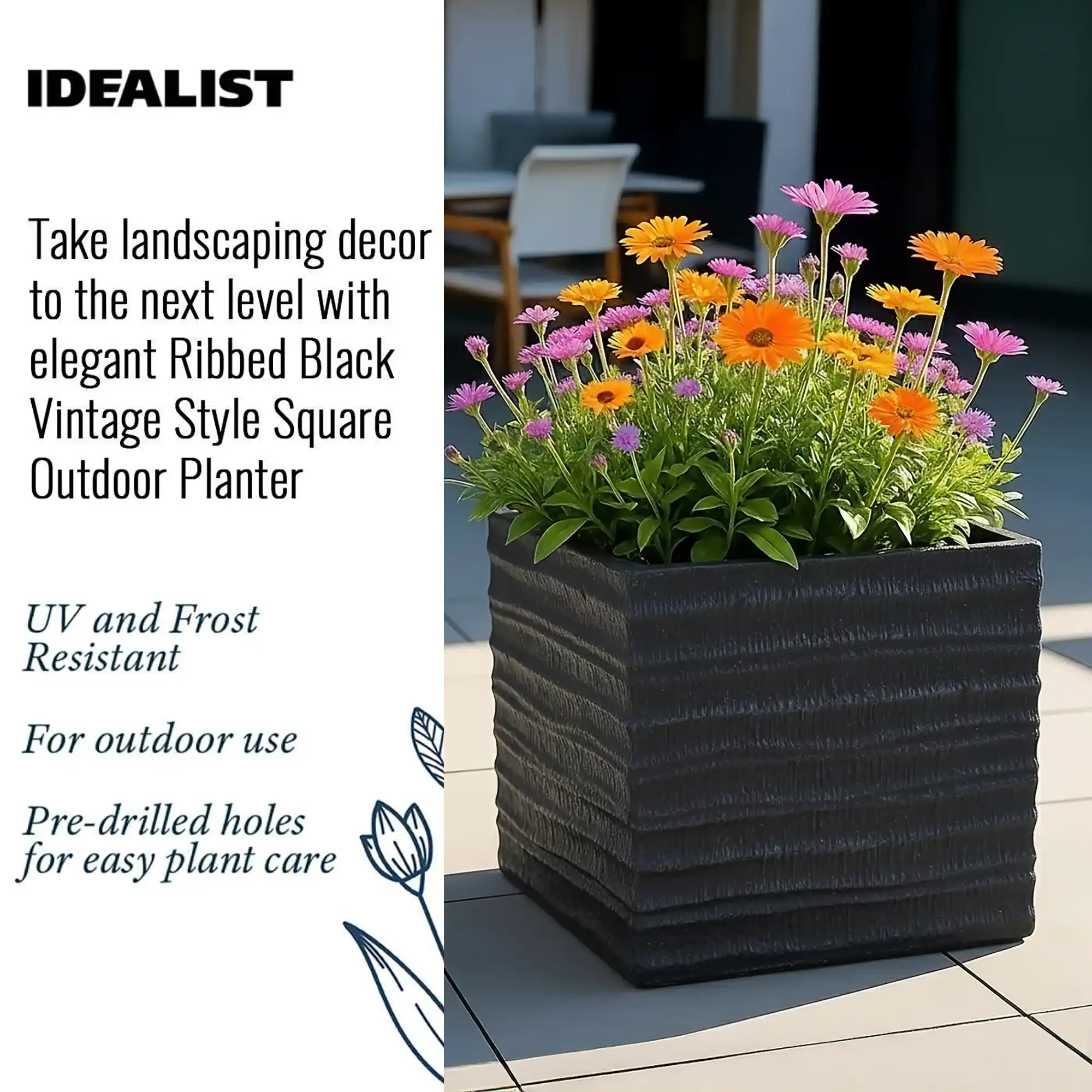 IDEALIST Lite Straw Ribbed Square Outdoor Planter