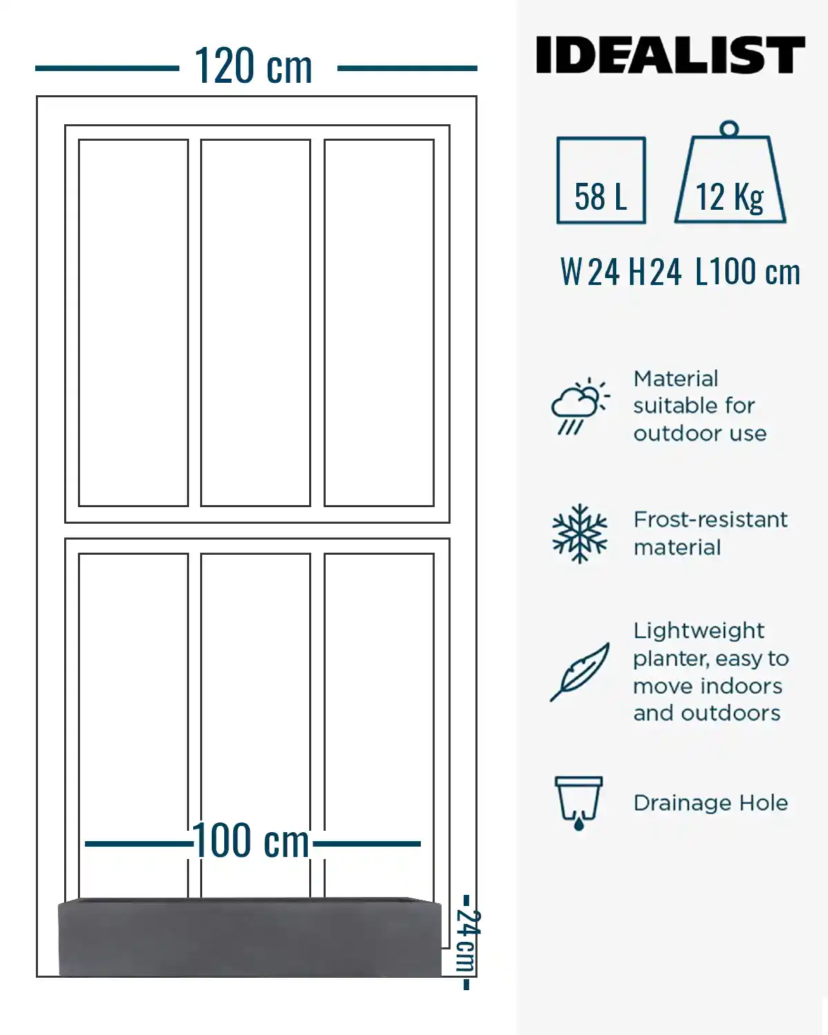 IDEALIST Lite Window Box Light Concrete Planter
