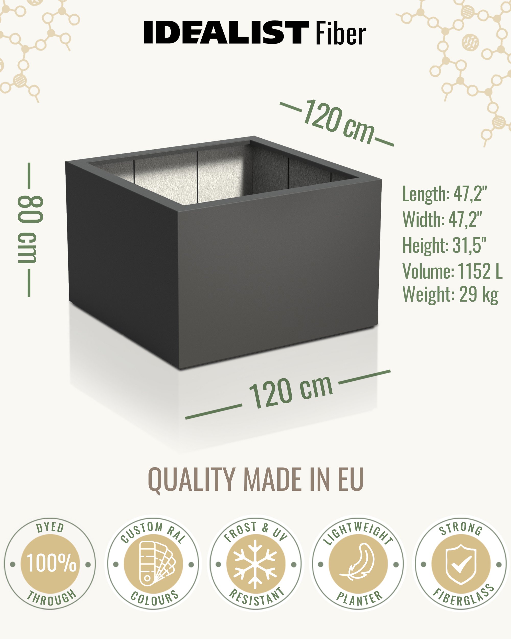 PURE Low Cube Outdoor Fiberglass Planter