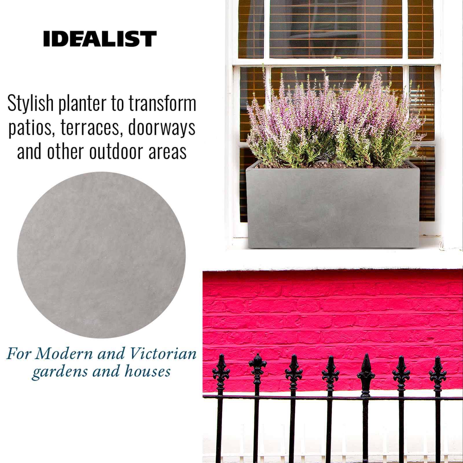 IDEALIST Lite Contemporary Light Concrete Trough Planter