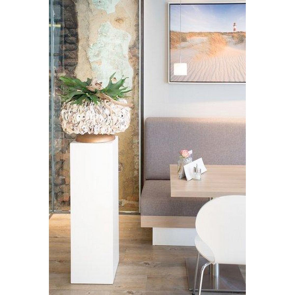 OYSTER SHELL Round Fiberglass Planter