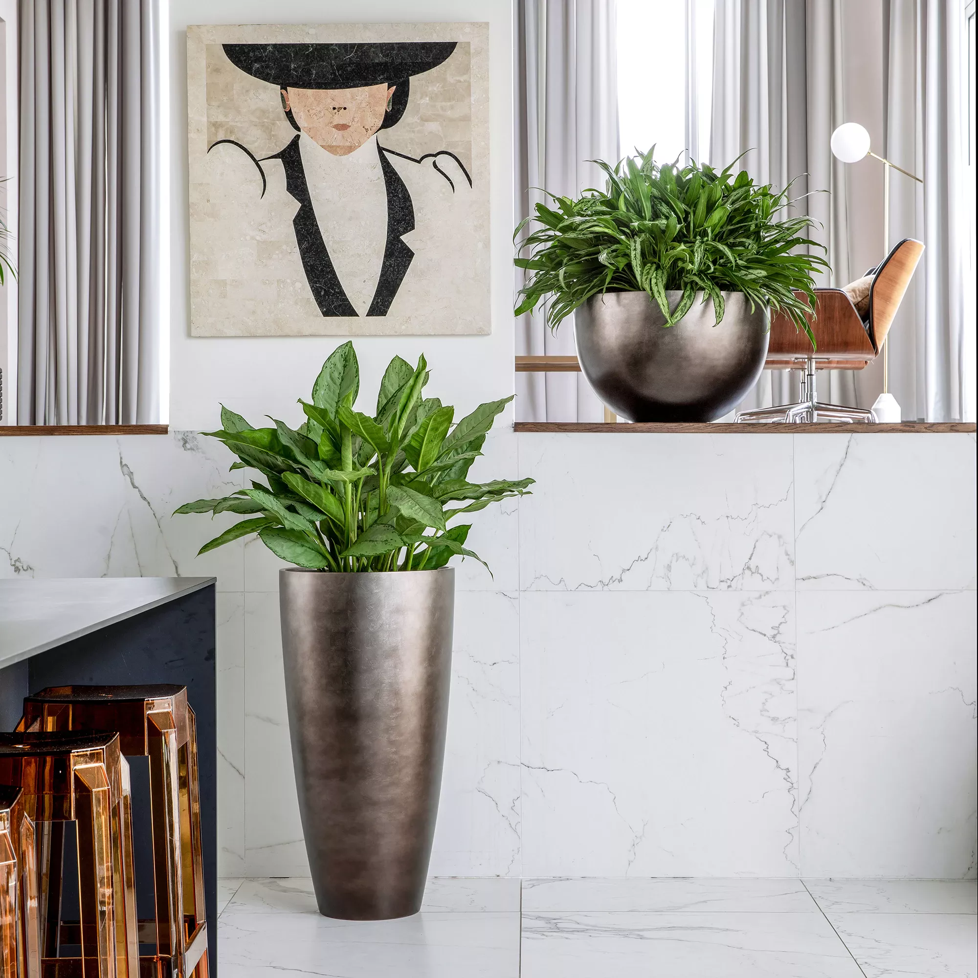Metallic Partner Tall Indoor Planter