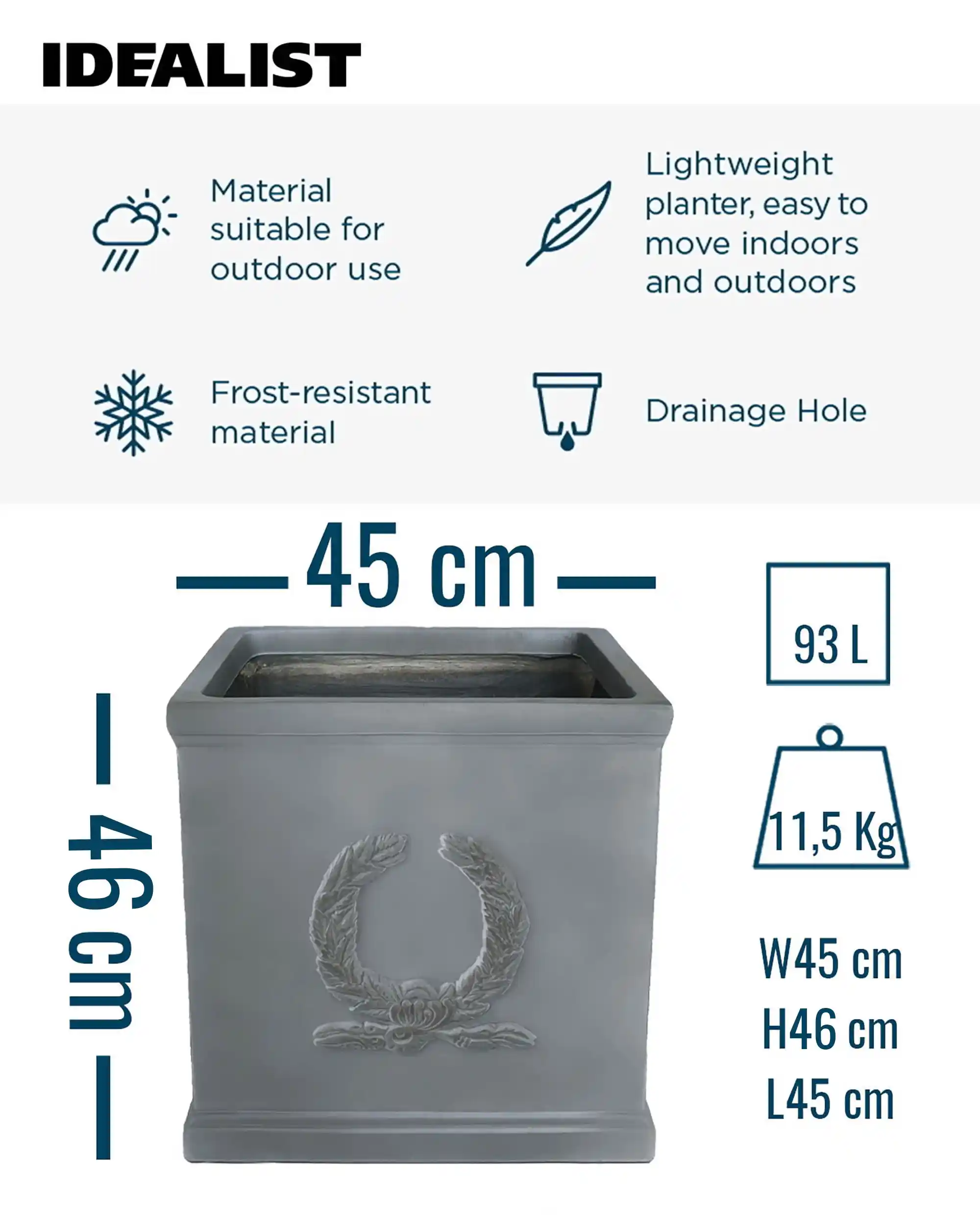 IDEALIST Kensington Light Stone Square Garden Planter