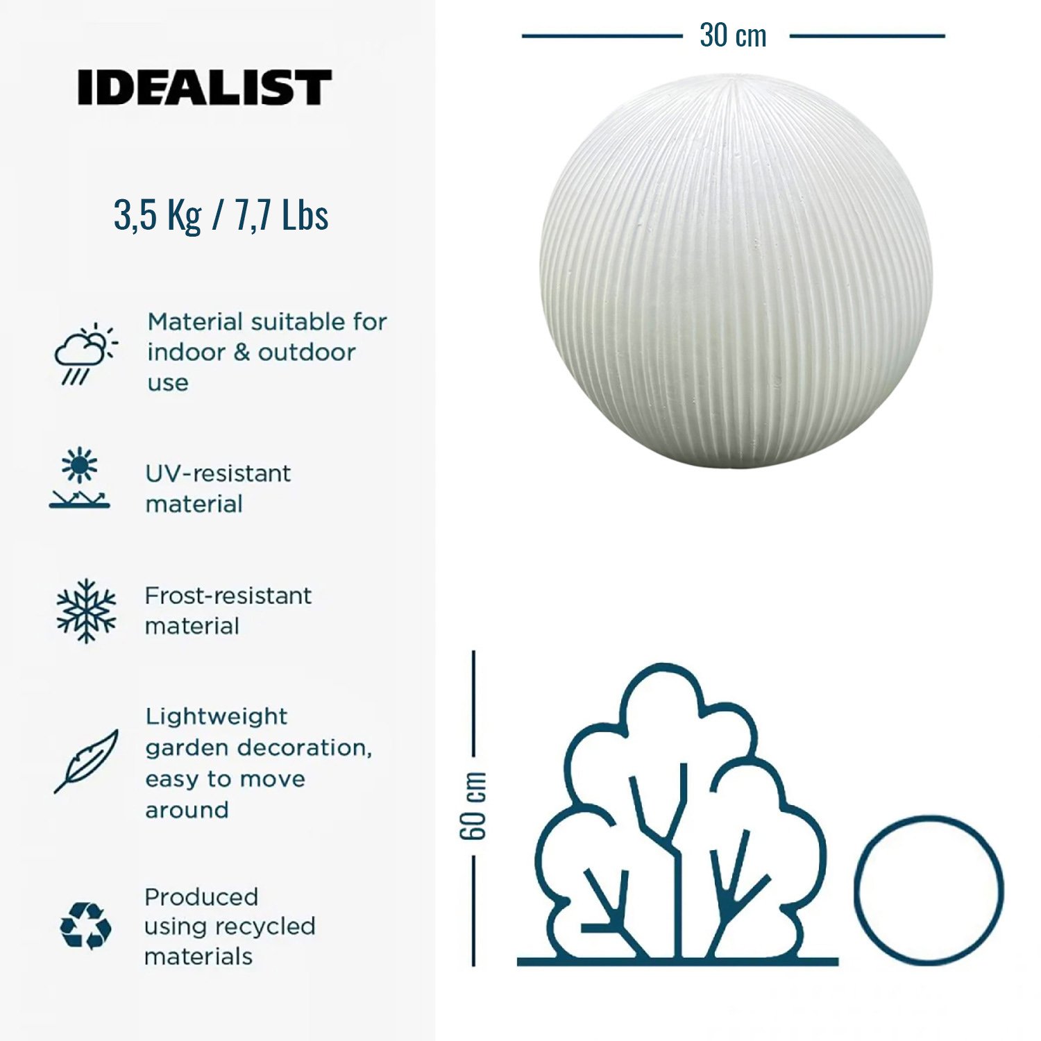 IDEALIST Lite Vertical Ribbed Outdoor Garden Decorative Ball