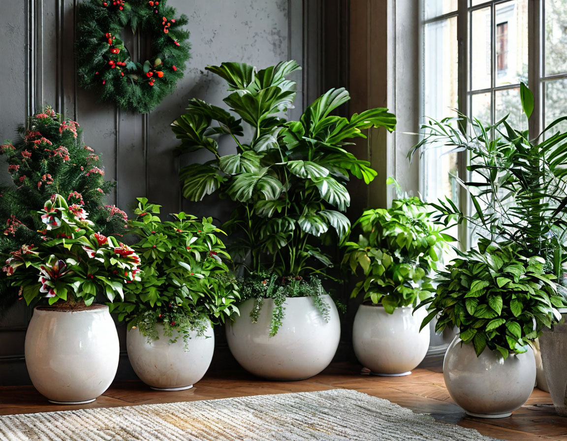 Creative decorating ideas for Christmas with planters and  indoor plants