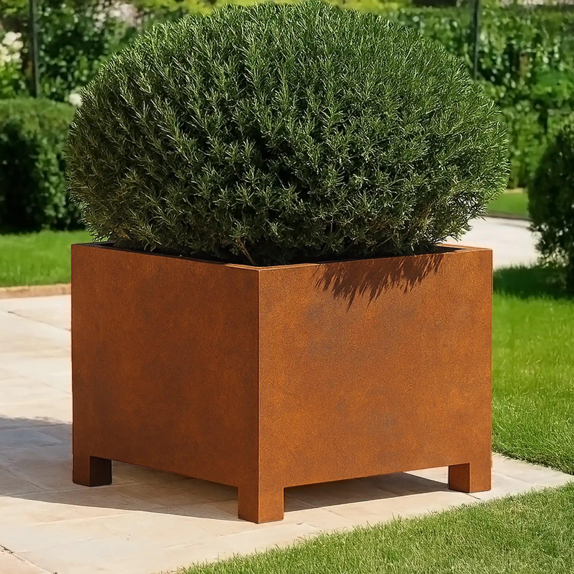 Andes High Cube With Feet Corten Steel Outdoor Planter