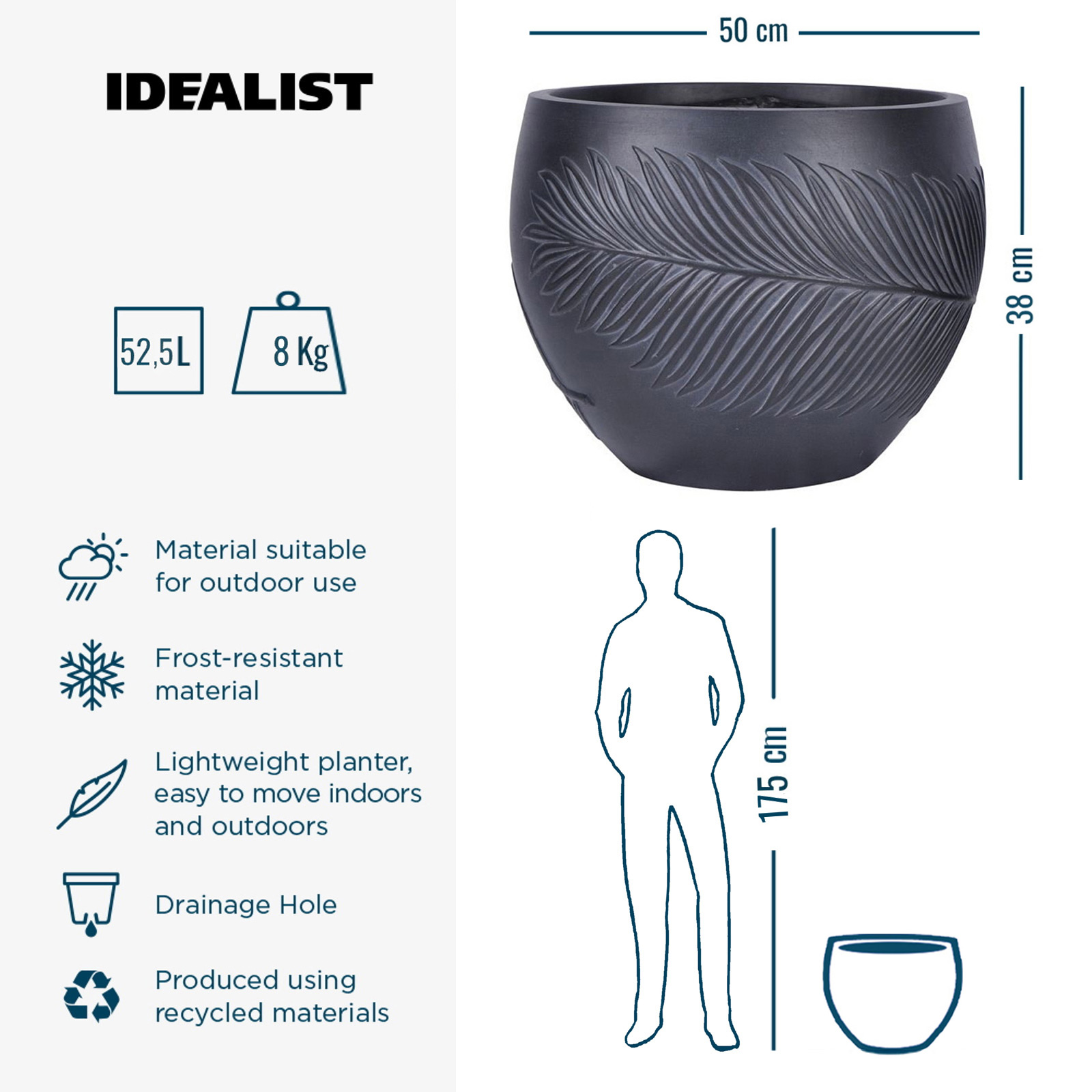 IDEALIST Lite Leaf Embossed Ball Planter