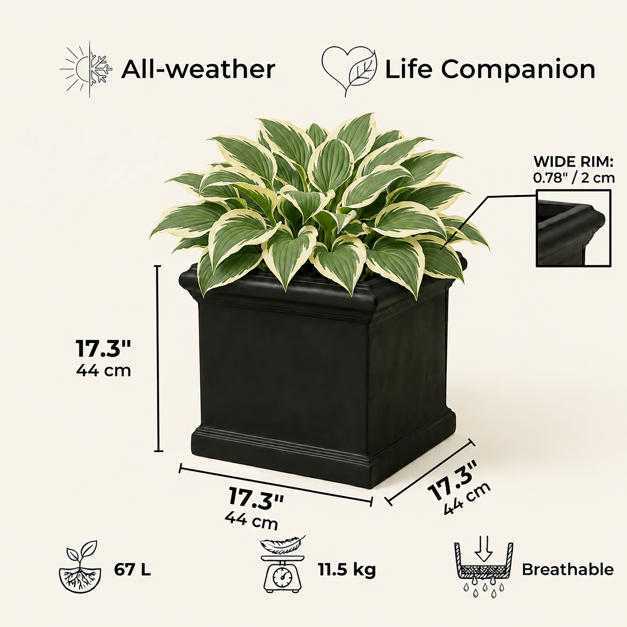 IDEALIST Lite Victorian Box Square Light Stone Outdoor Planter