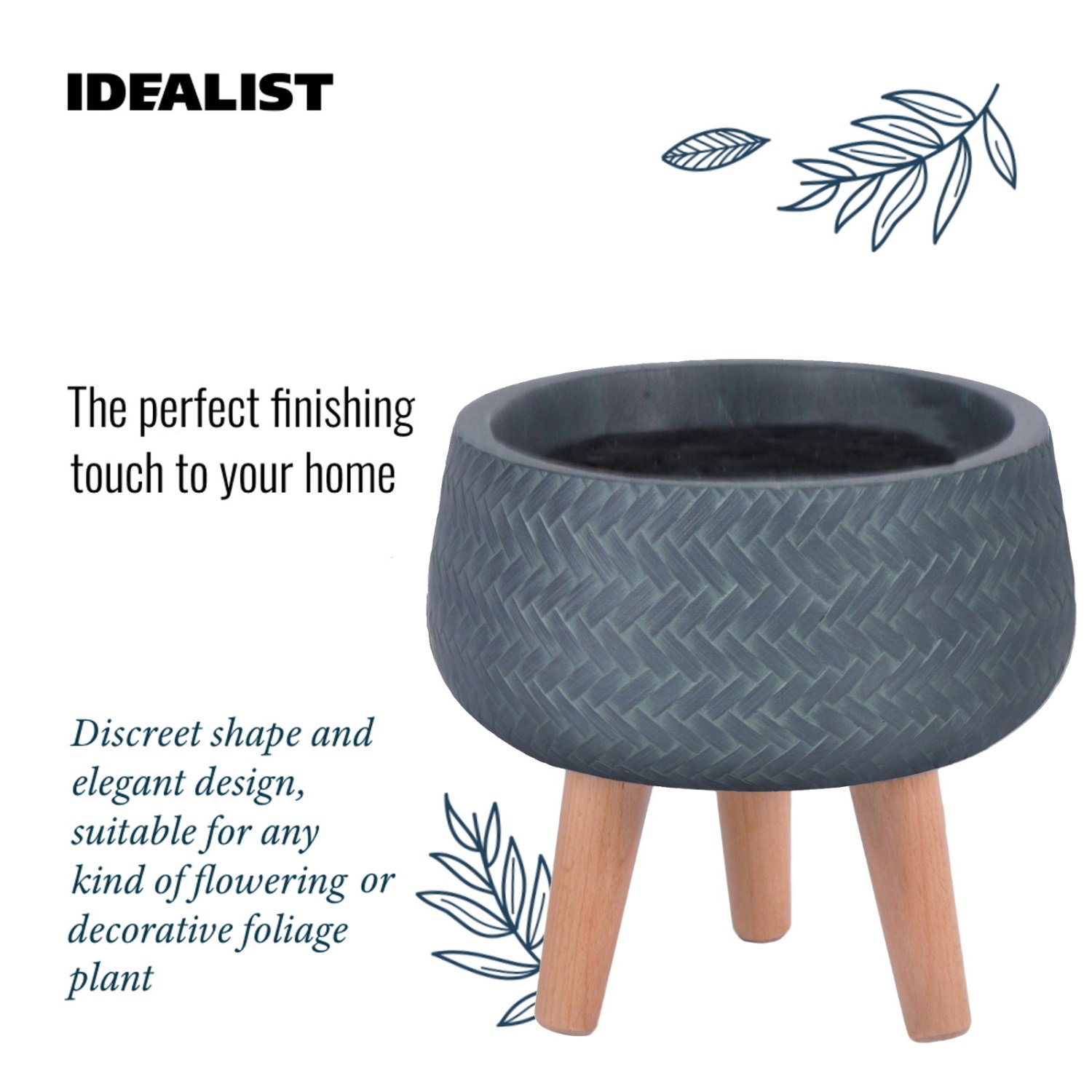 IDEALIST Lite Plaited Style Bowl Planter on Legs, Round Pot Plant Stand Indoor