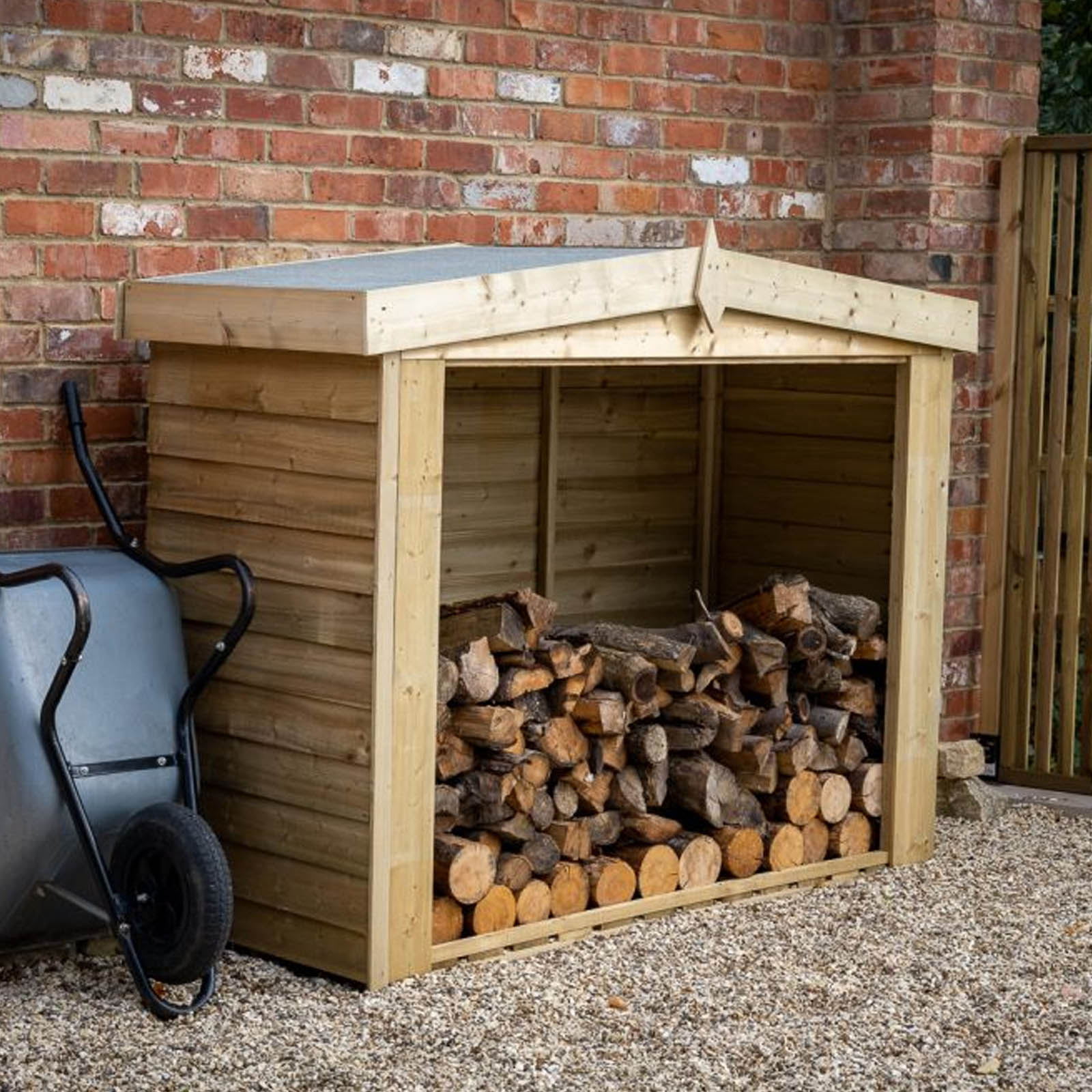 Outdoor Wooden Overlap Presssure Treated Apex Log Store by Forest Garden