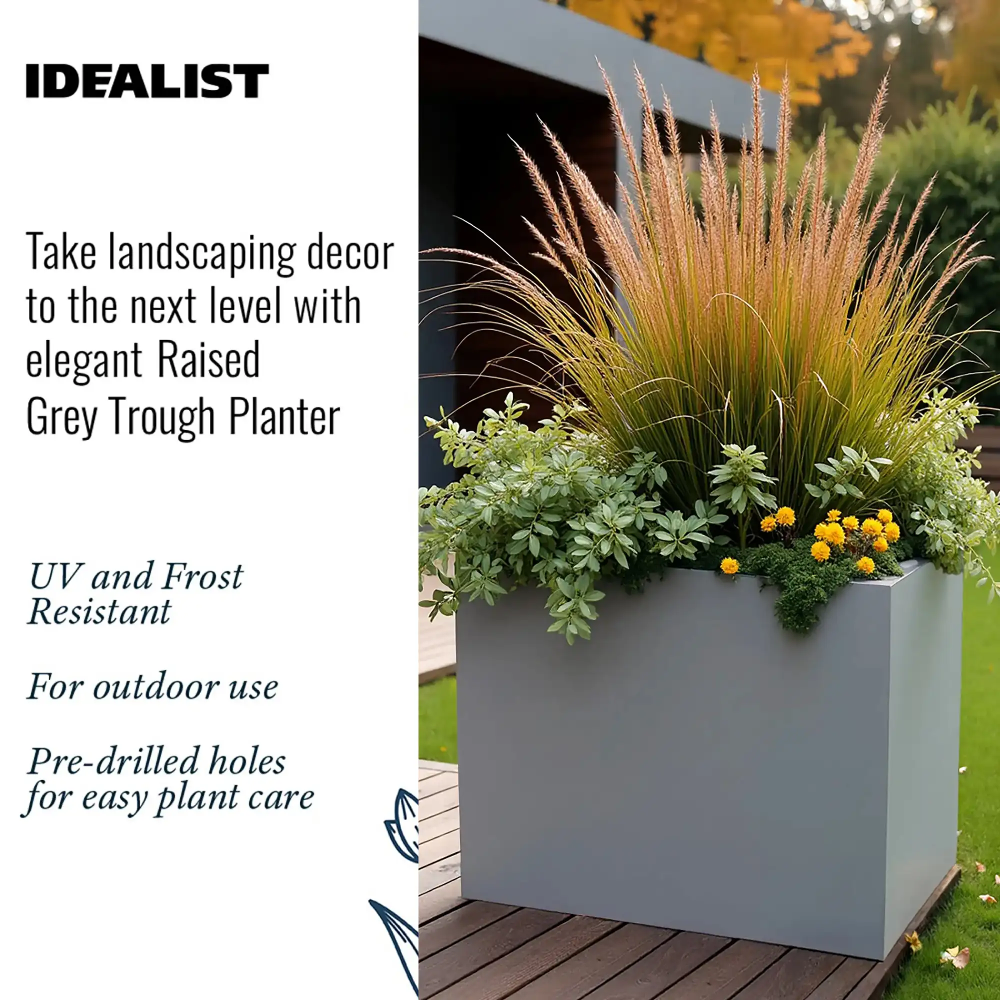 IDEALIST Lite Contemporary Light Concrete Trough Planter