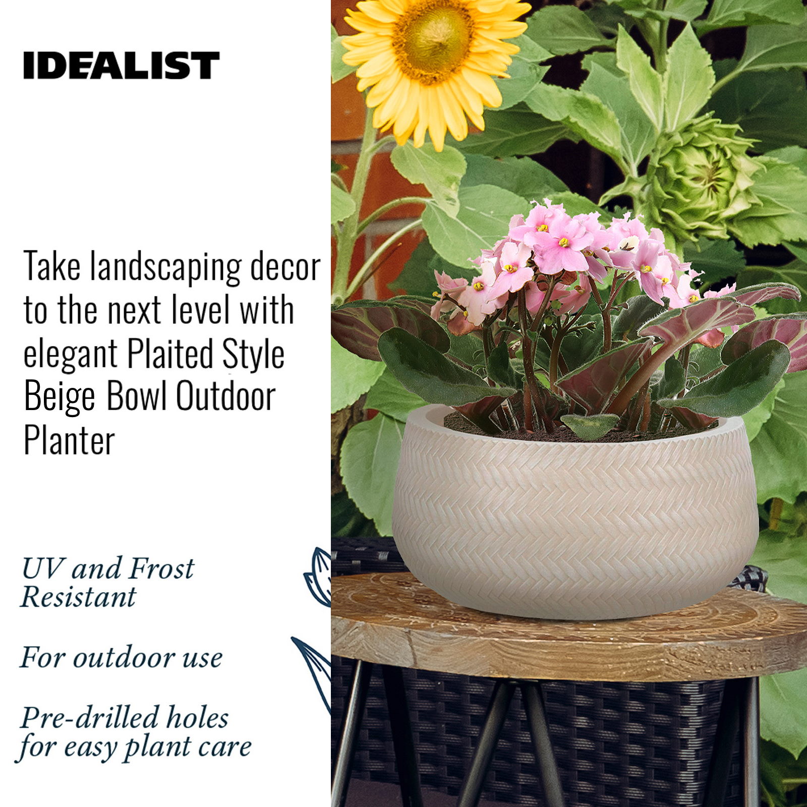 IDEALIST Lite Plaited Style Bowl Outdoor Planter