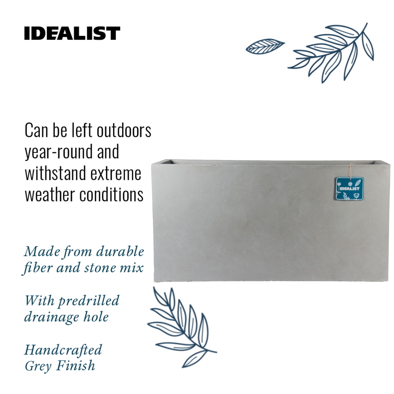 IDEALIST Lite Contemporary Light Concrete High Trough Planter Set