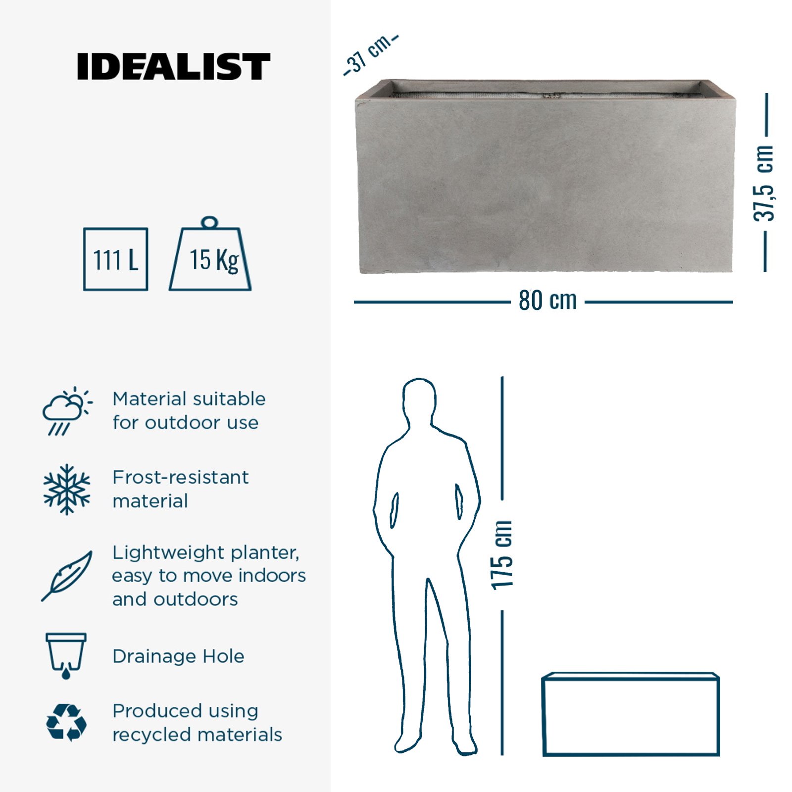 IDEALIST Lite Contemporary Light Concrete Trough Planter