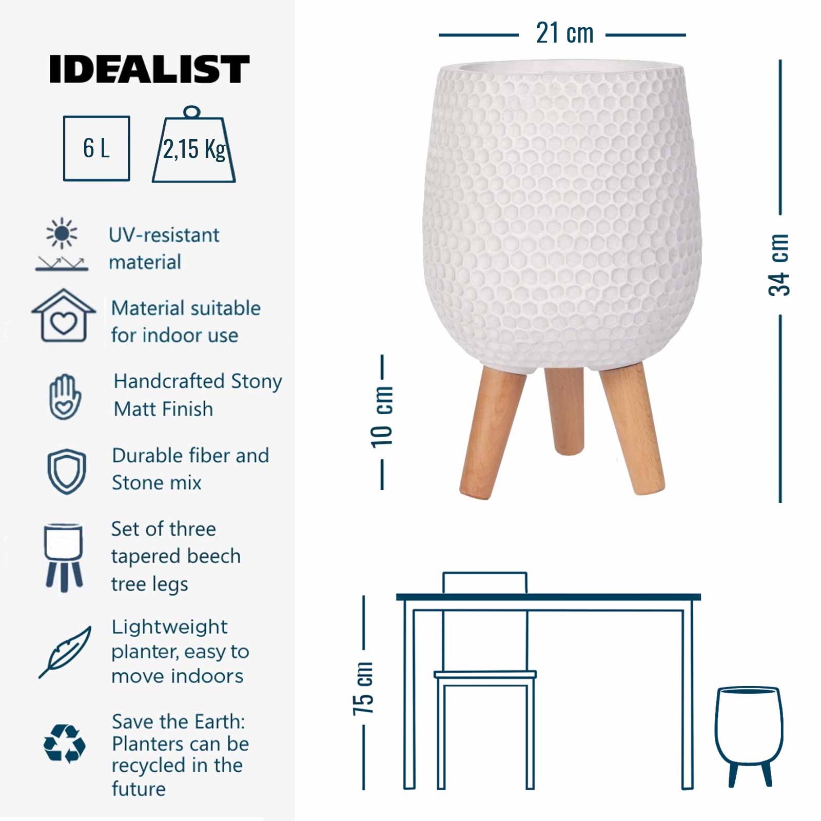IDEALIST Lite Honeycomb Style Egg Planter on Legs, Round Pot Plant Stand Indoor