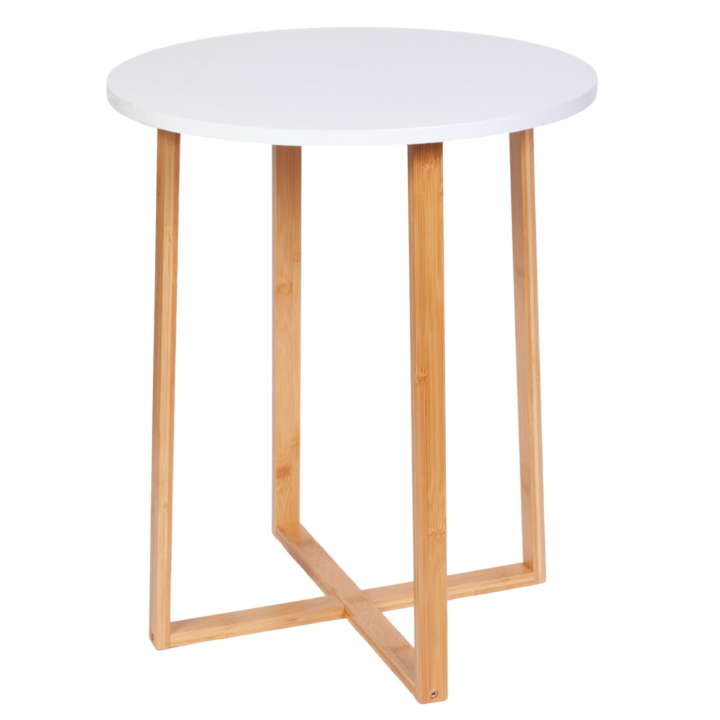 Froppi Small Round Coffee Table for Living Room White Wood Cocktail Table on Natural Bamboo Frame