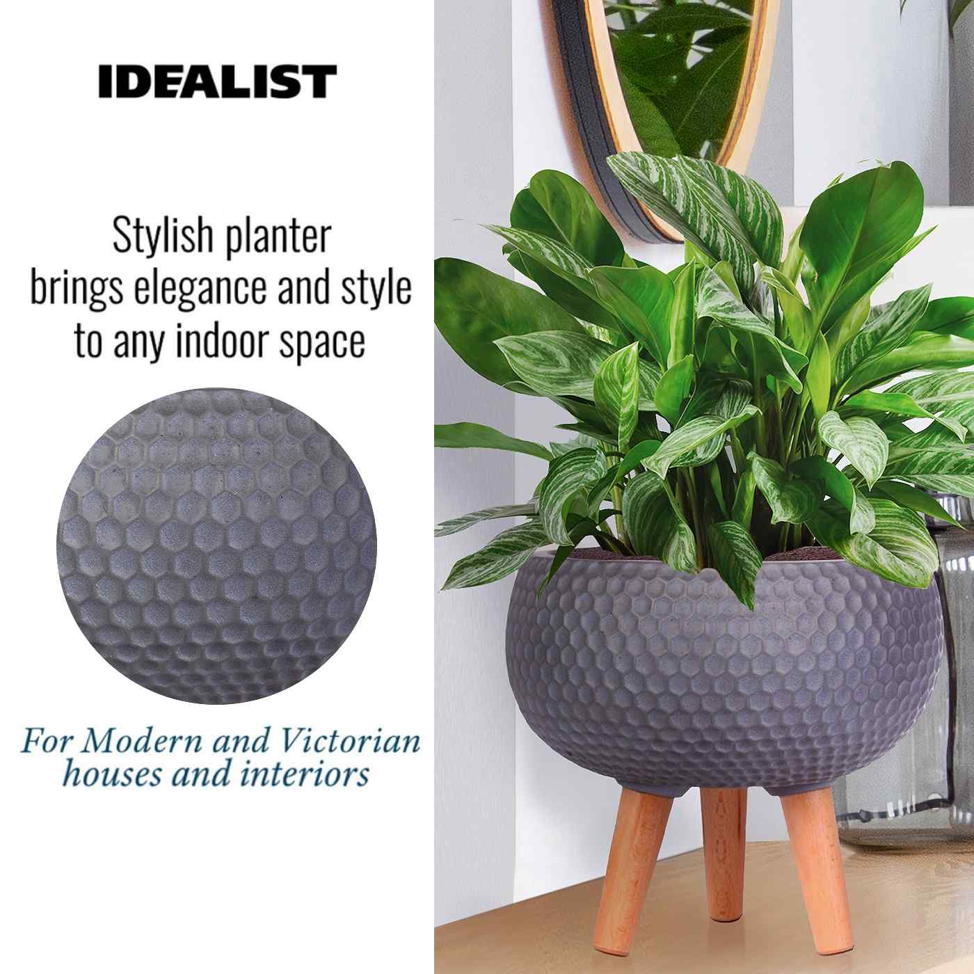 IDEALIST Lite Honeycomb Style Bowl Planter on Legs, Round Pot Plant Stand Indoor