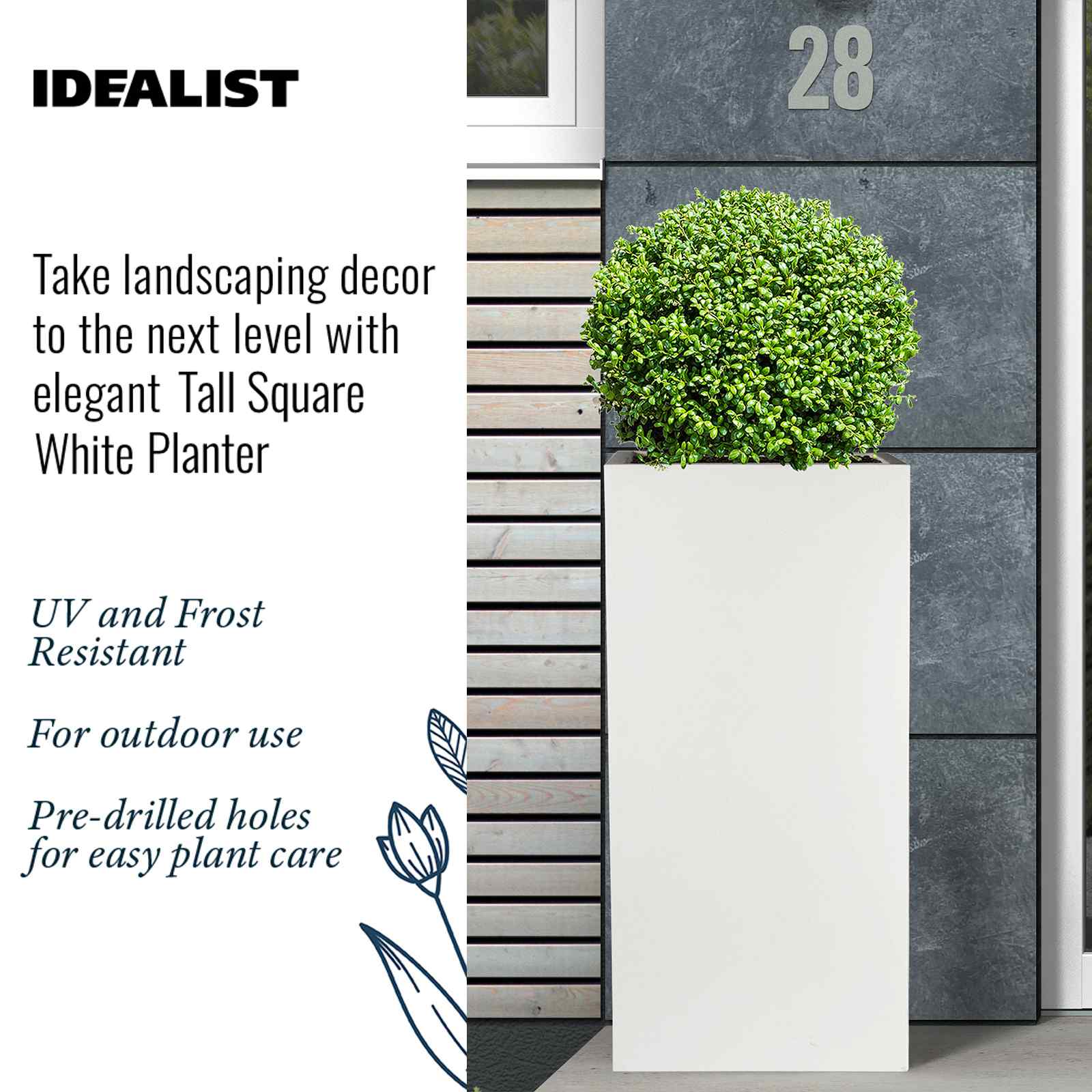 IDEALIST Lite Tall Square Contemporary Light Concrete Planter
