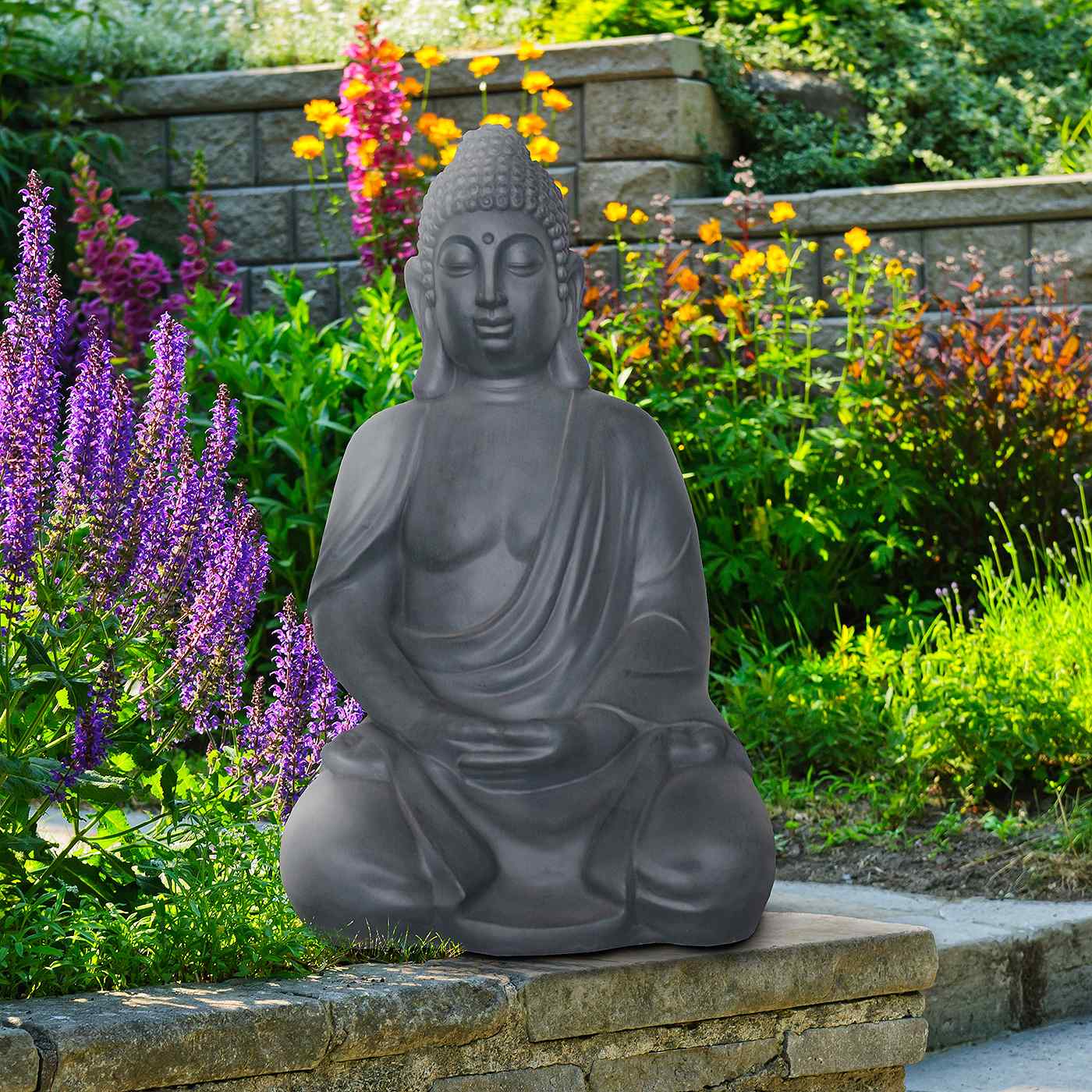 IDEALIST Lite Sitting in Meditation Buddha Grey Indoor and Outdoor Statue L35.5 W26.5 H50.5 cm