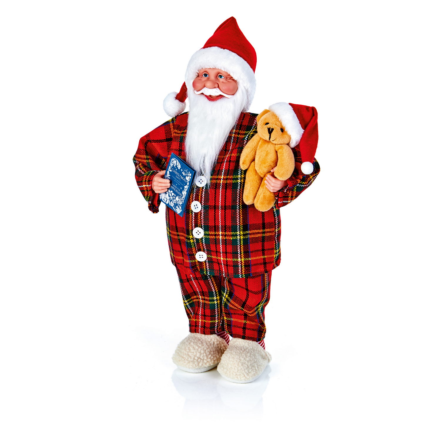 Christmas Santa Claus Figure in Tartan Pyjamas, Red, H45 cm by Premier Decorations