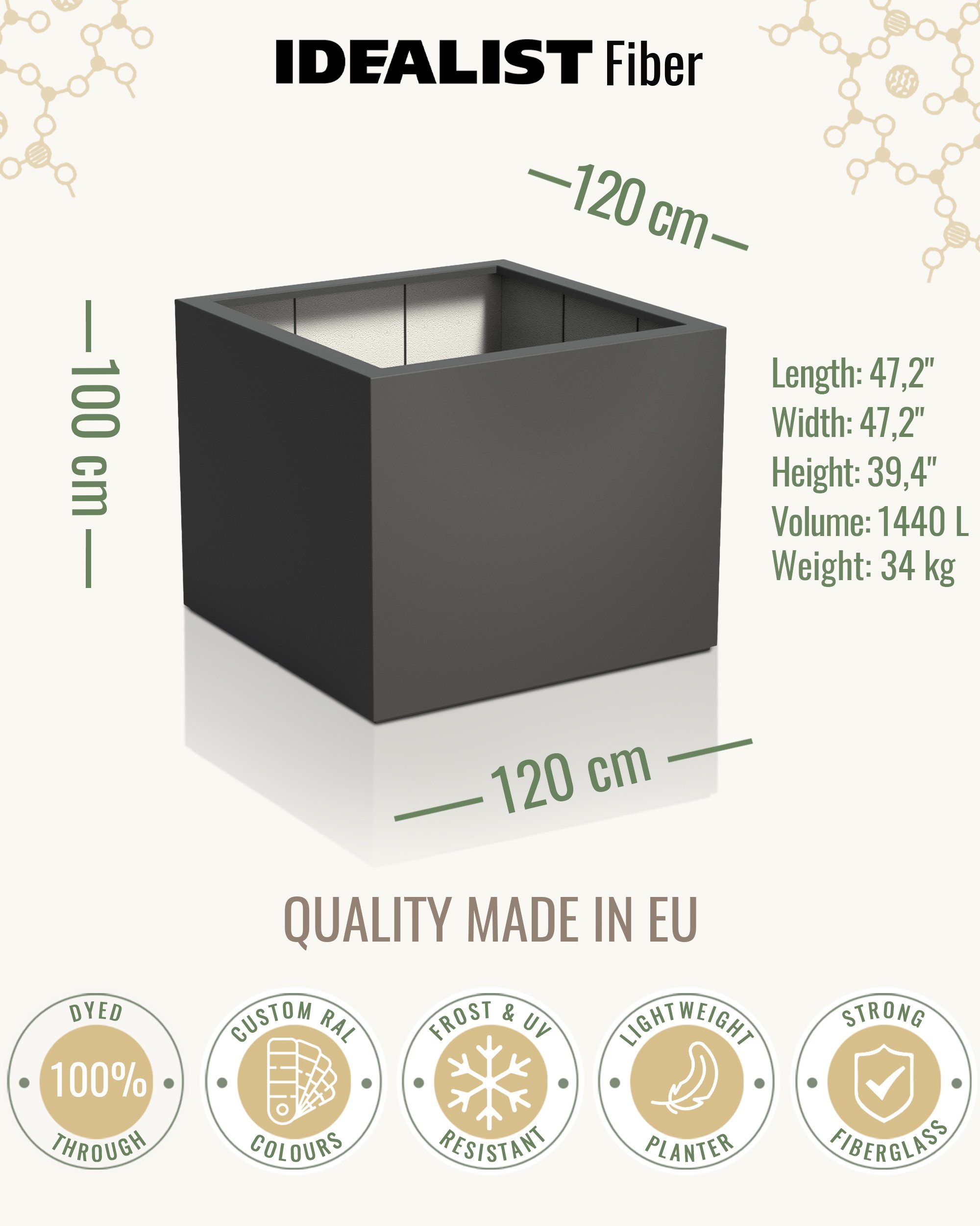 PURE Low Cube Outdoor Fiberglass Planter
