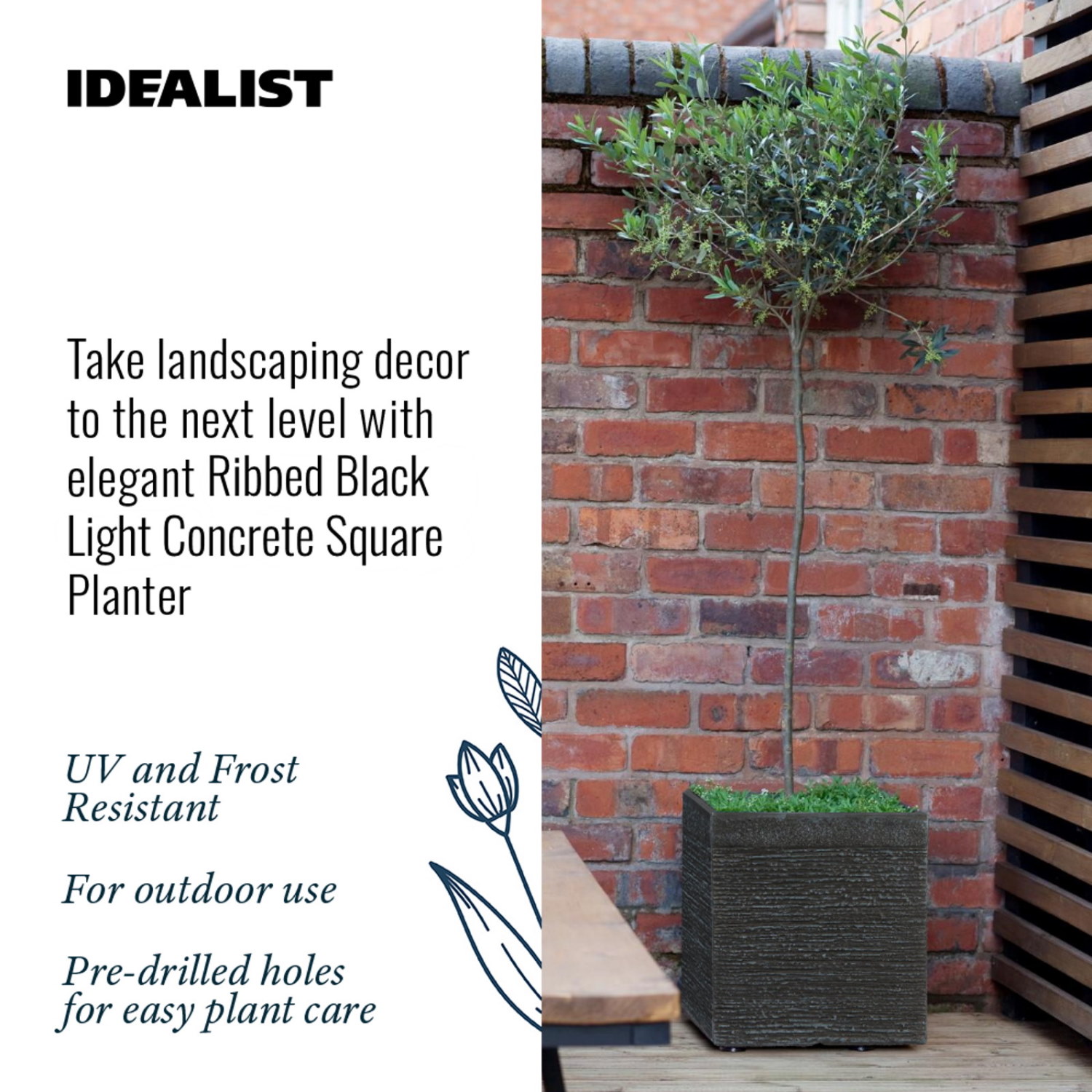 IDEALIST Lite Ribbed Light Concrete Square Planter