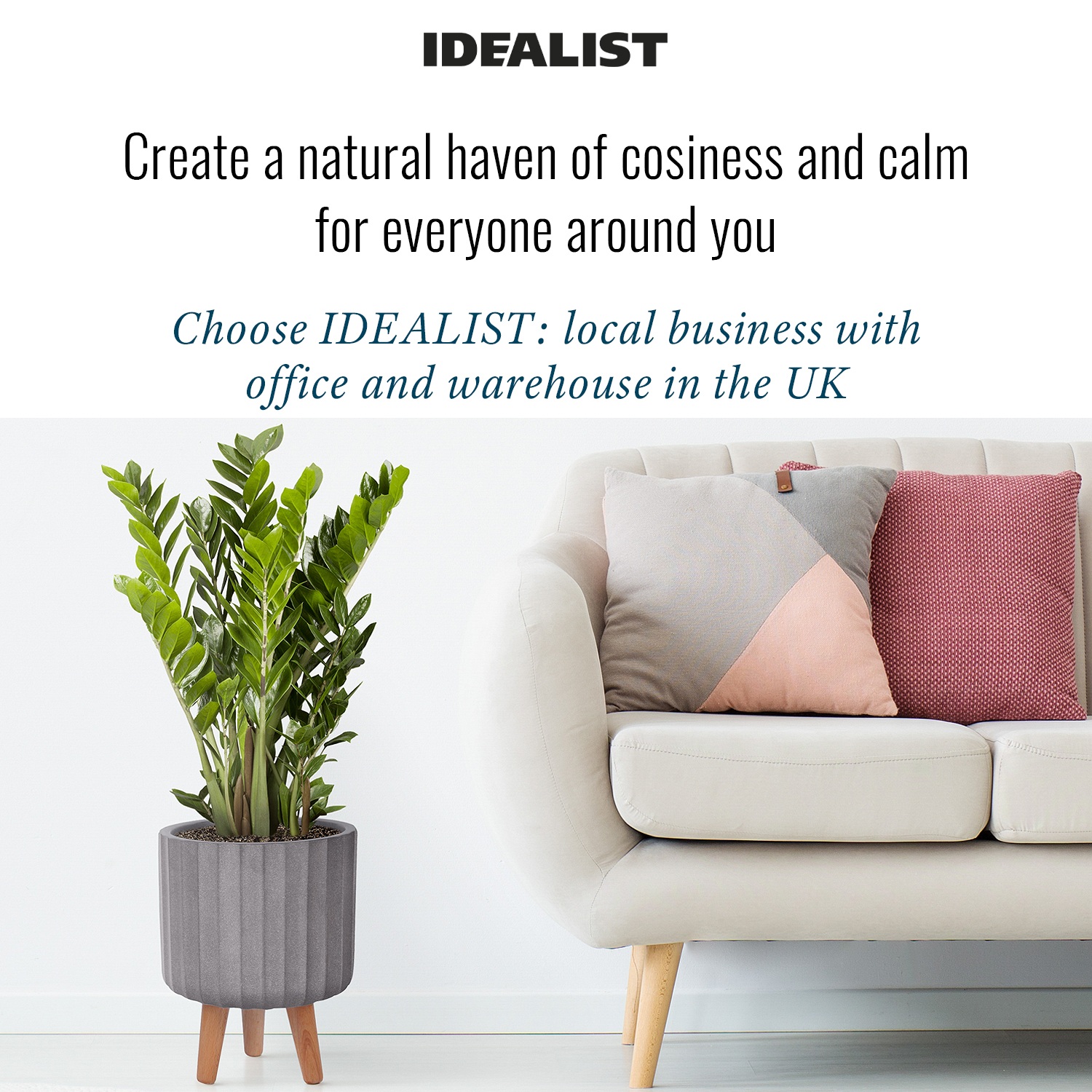 IDEALIST Lite Modern Ribbed Cylinder Planter on Legs, Round Pot Plant Stand Indoor