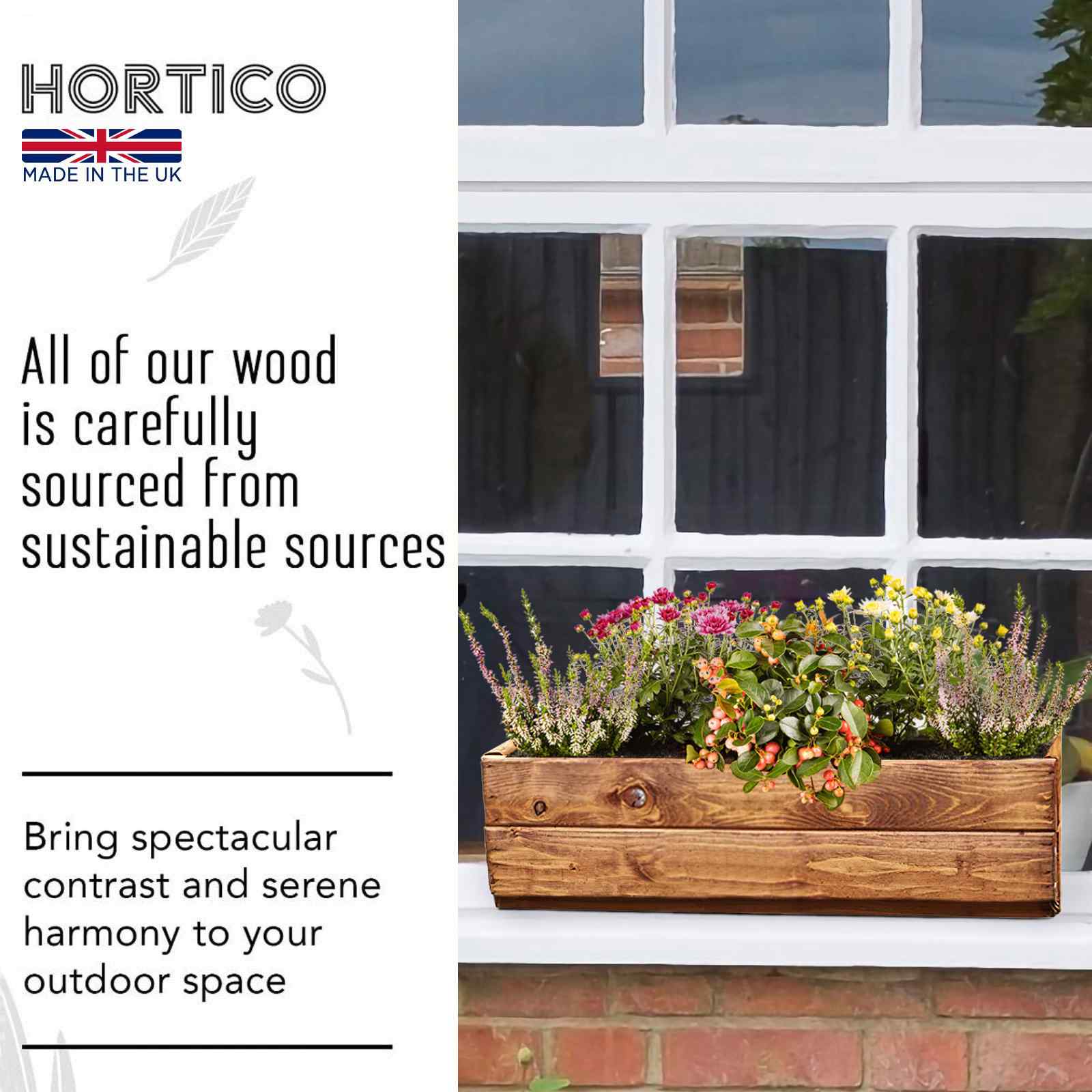 Rustic Scandinavian Redwood Window Box Outdoor Planter Made in UK by HORTICO
