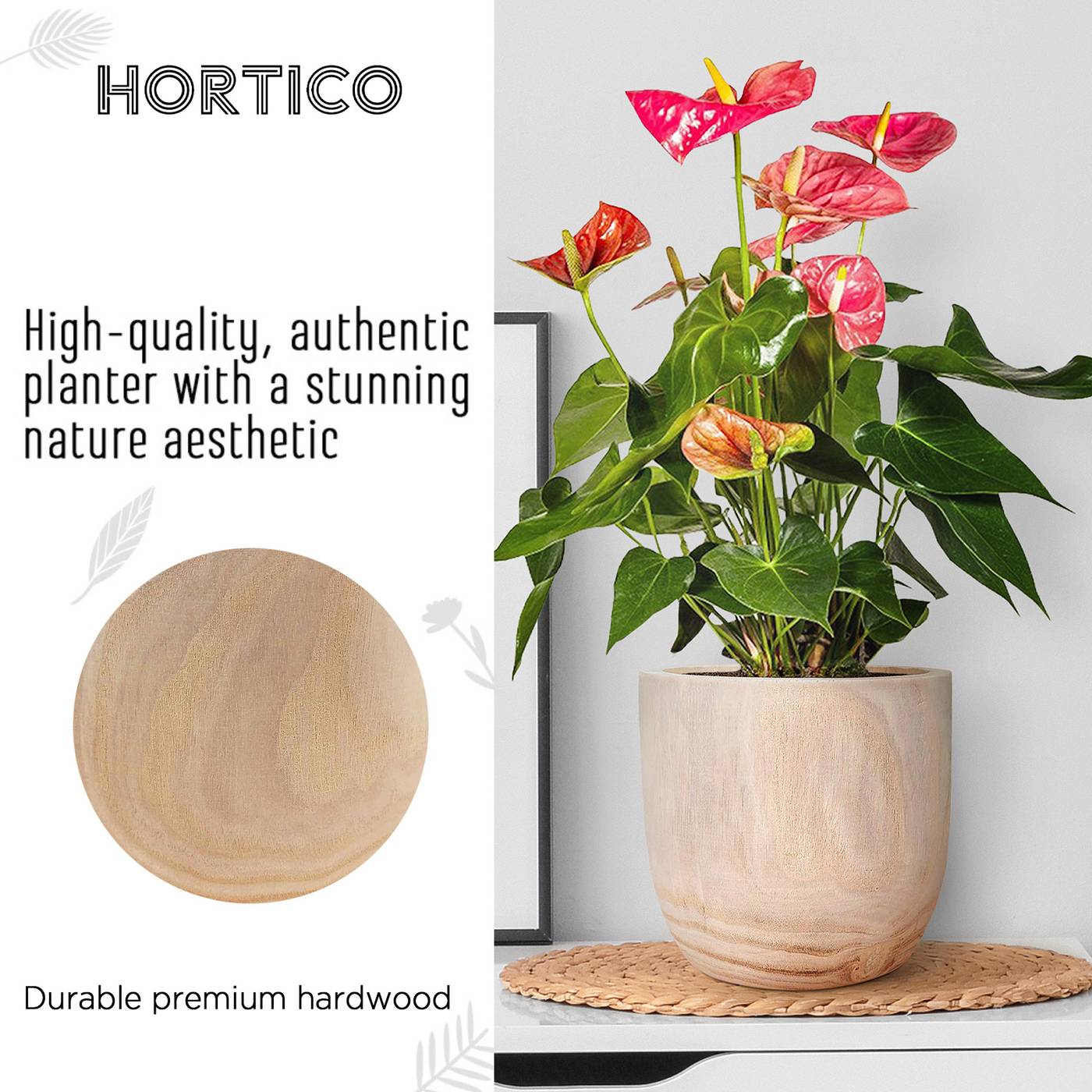 HORTICO RADIAL Wooden House Planter Round Indoor Plant Pot for House Plants with Waterproof Liner