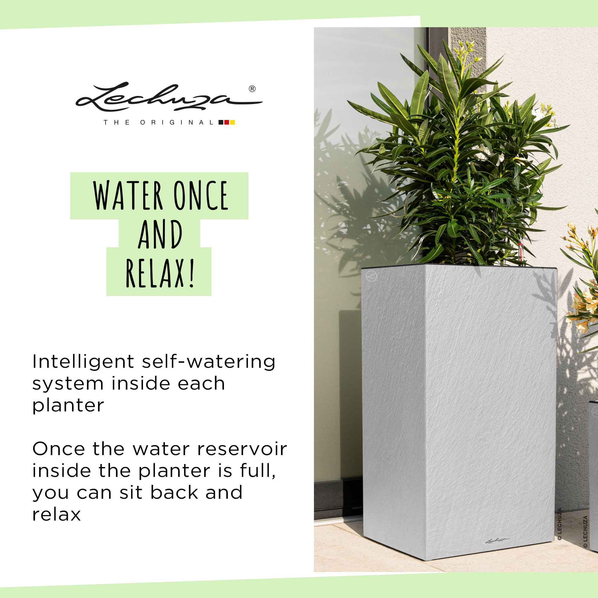 LECHUZA CANTO Slatestone High Square Tall Poly Resin Self-watering Planter