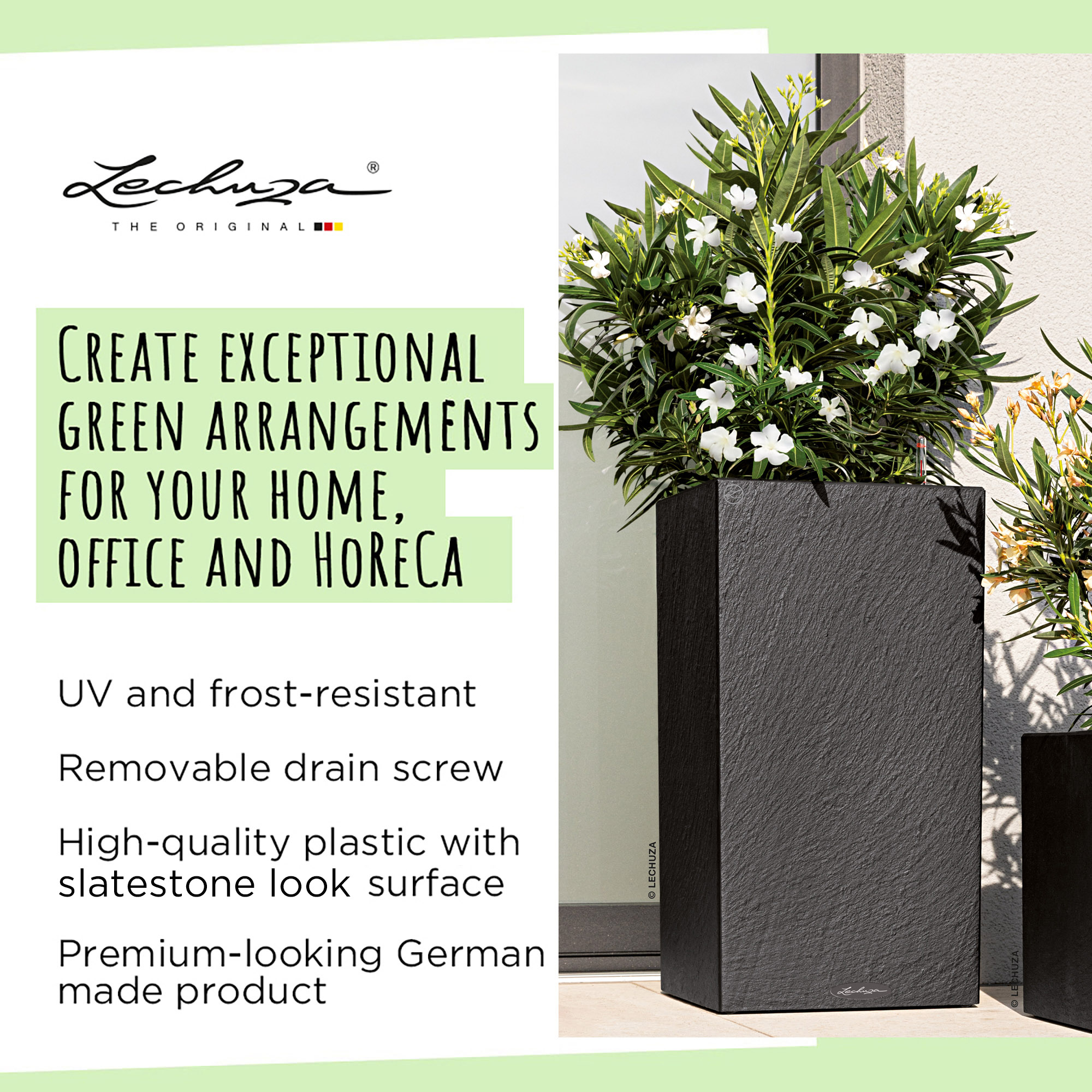 LECHUZA CANTO Slatestone High Square Tall Poly Resin Self-watering Planter