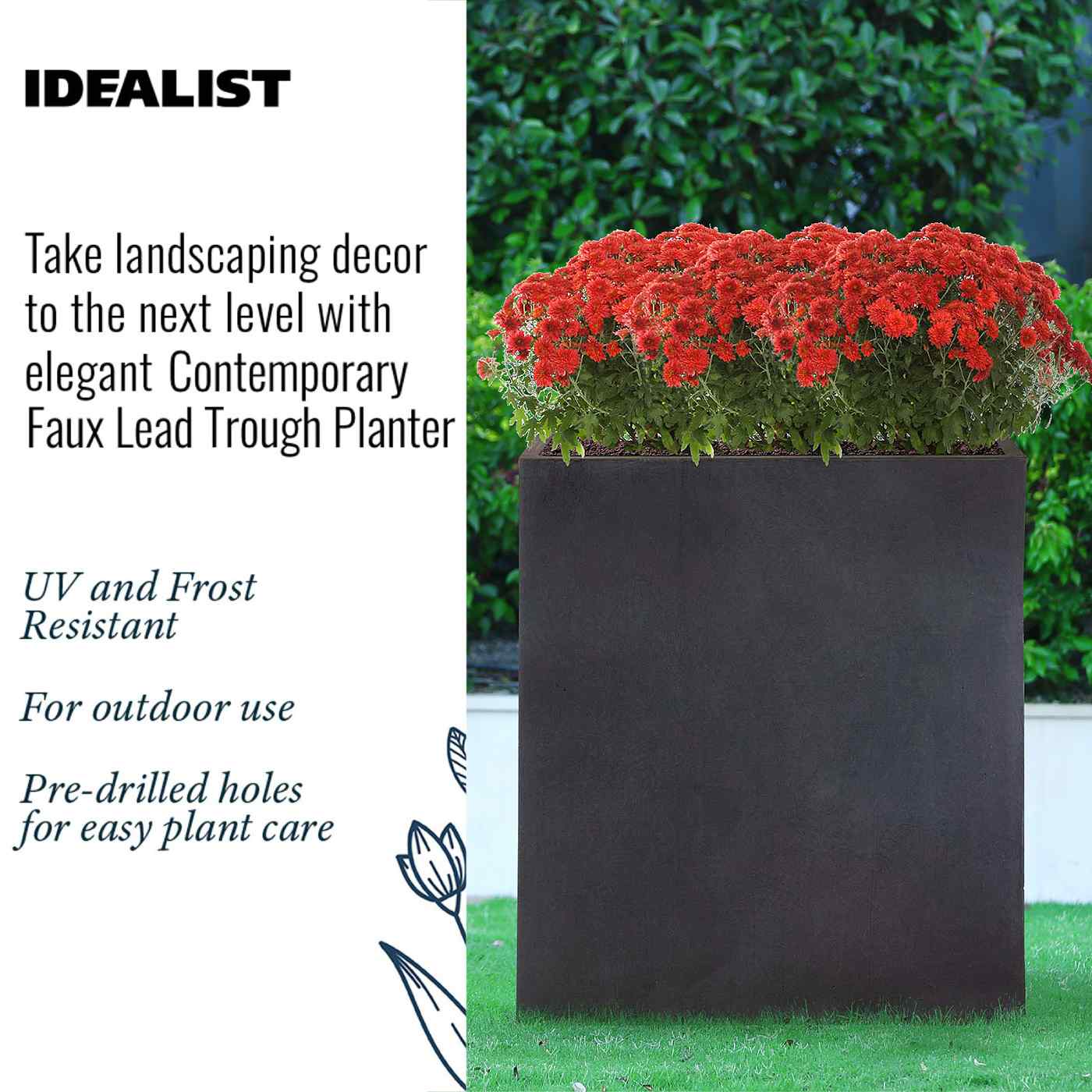 IDEALIST Lite Narrow Contemporary Light Concrete Trough Planter
