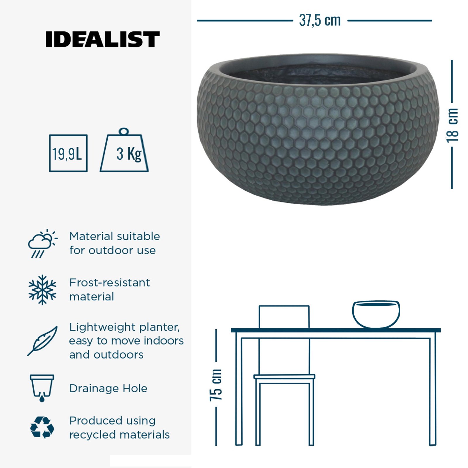 IDEALIST Lite Honeycomb Style Bowl Outdoor Planter